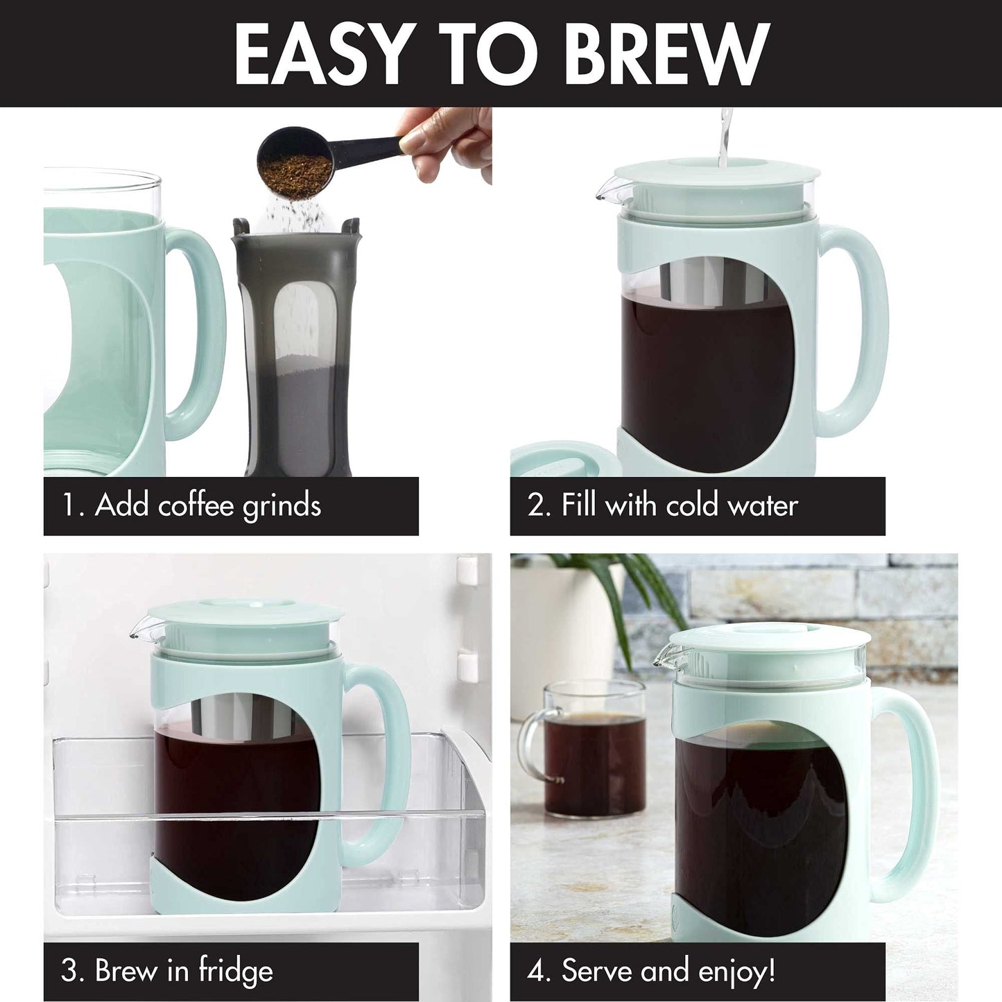 Primula Burke Deluxe Cold Brew Iced Coffee Maker, Comfort Grip Handle, Durable Glass Carafe, Removable Mesh Filter, Perfect 6 Cup Size, Dishwasher Safe, 1.6 qt, White
