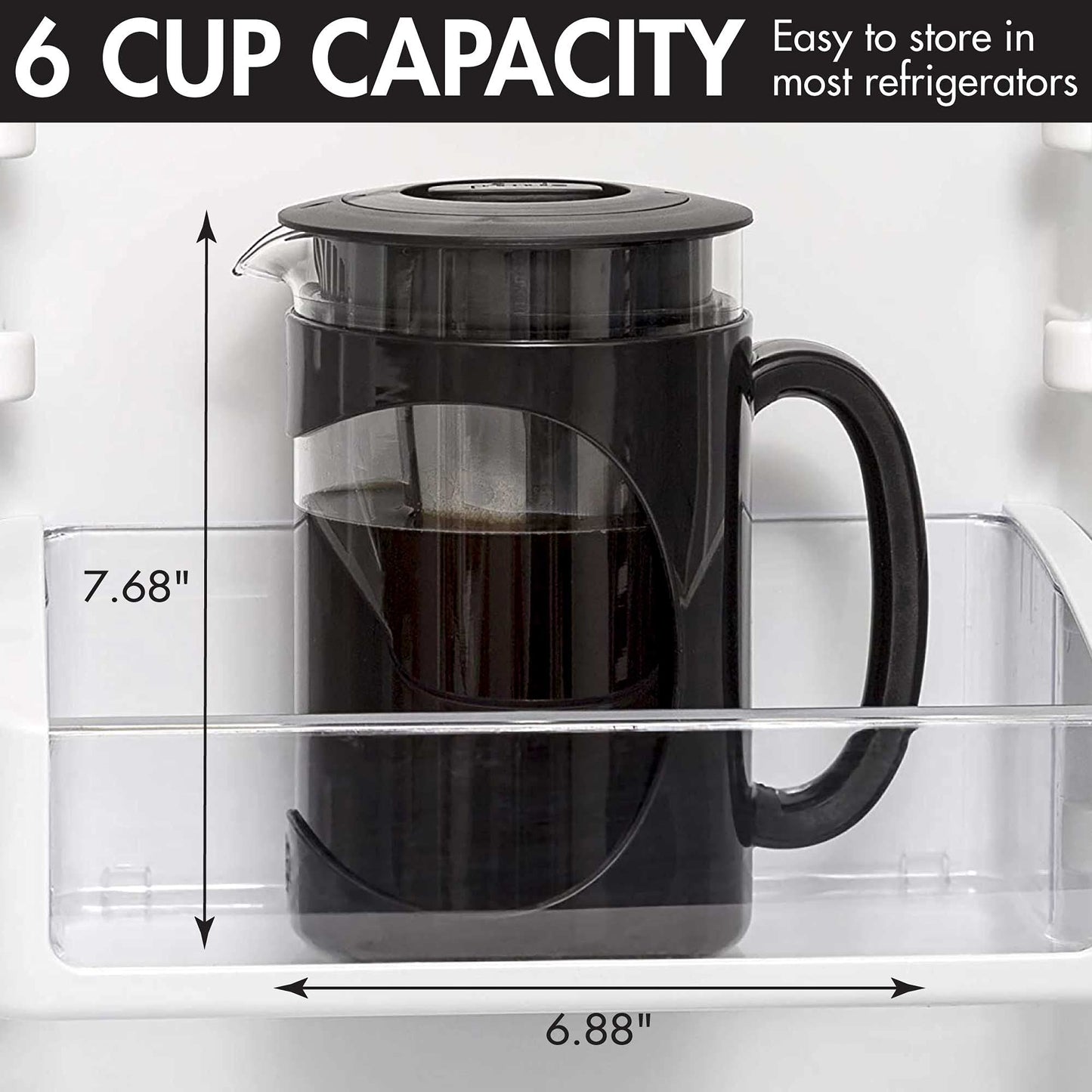 Primula Burke Deluxe Cold Brew Iced Coffee Maker, Comfort Grip Handle, Durable Glass Carafe, Removable Mesh Filter, Perfect 6 Cup Size, Dishwasher Safe, 1.6 qt, White