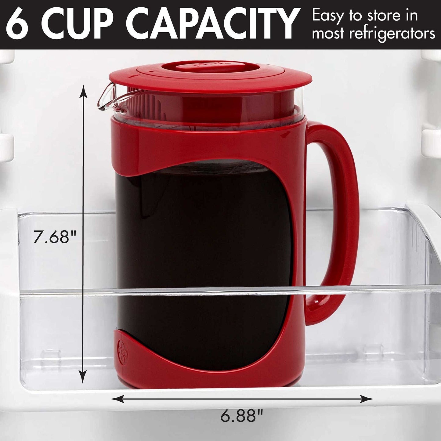 Primula Burke Deluxe Cold Brew Iced Coffee Maker, Comfort Grip Handle, Durable Glass Carafe, Removable Mesh Filter, Perfect 6 Cup Size, Dishwasher Safe, 1.6 qt, White