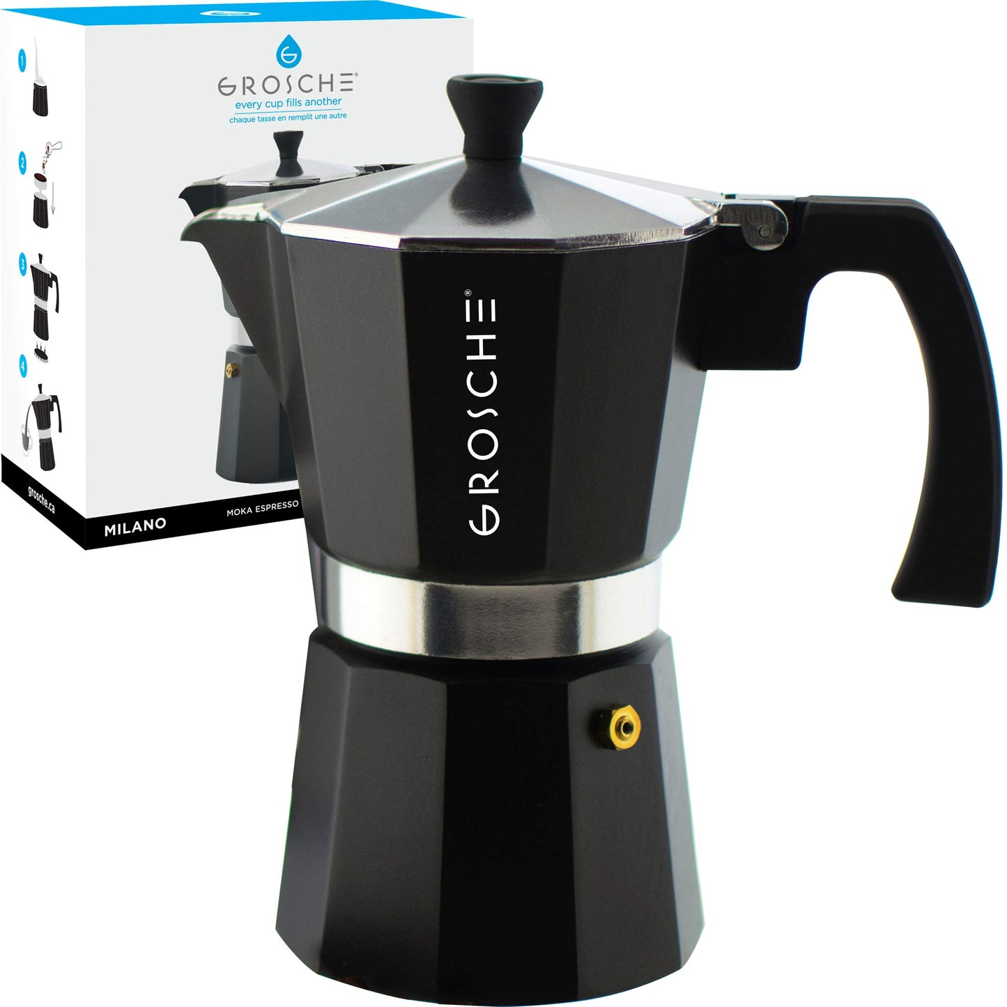 GROSCHE Milano Stovetop Espresso Maker Moka Pot 3 espresso Cup - 5oz, Red - Cuban Coffee Maker Stove top coffee maker Moka Italian espresso greca coffee maker brewer percolator