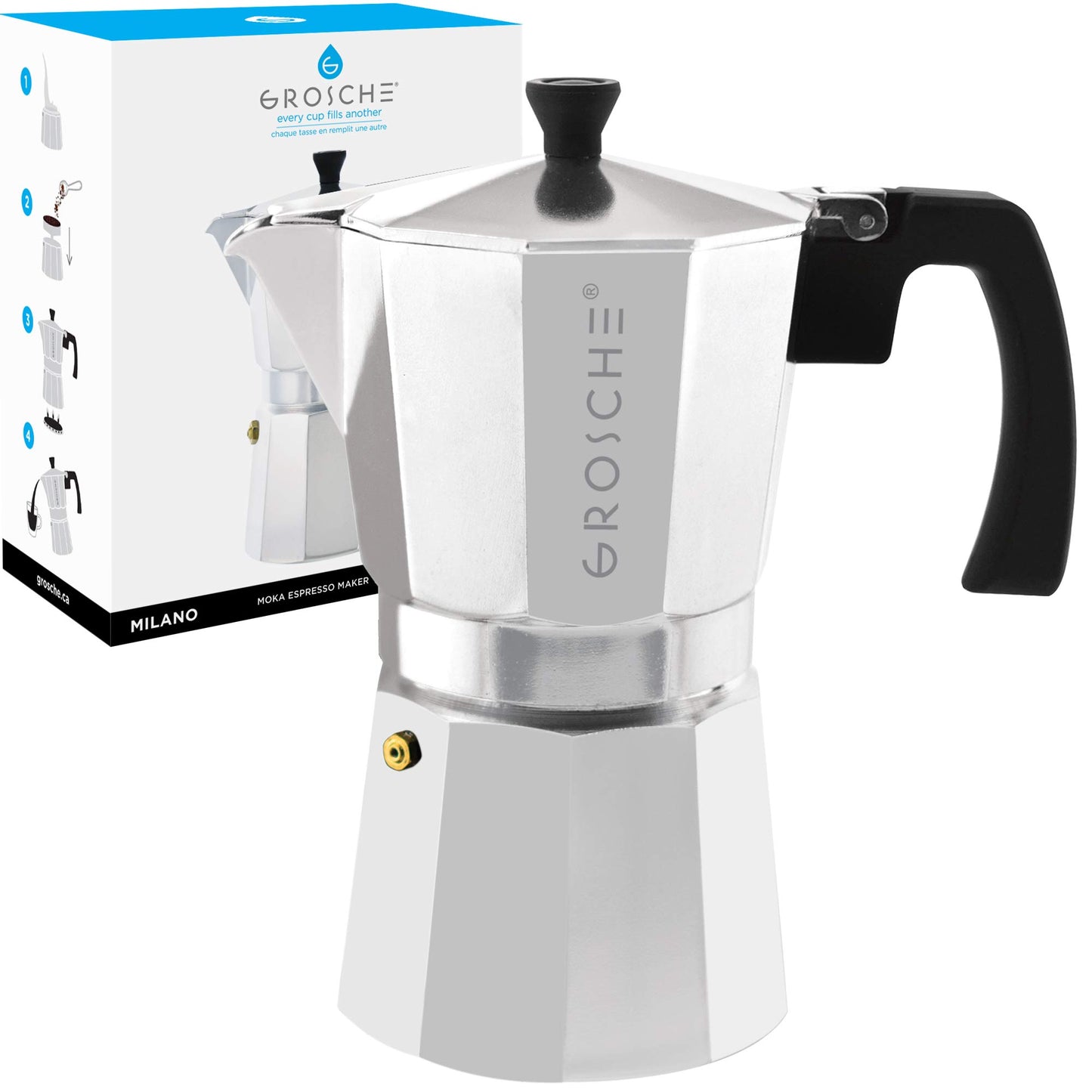 GROSCHE Milano Stovetop Espresso Maker Moka Pot 3 espresso Cup - 5oz, Red - Cuban Coffee Maker Stove top coffee maker Moka Italian espresso greca coffee maker brewer percolator
