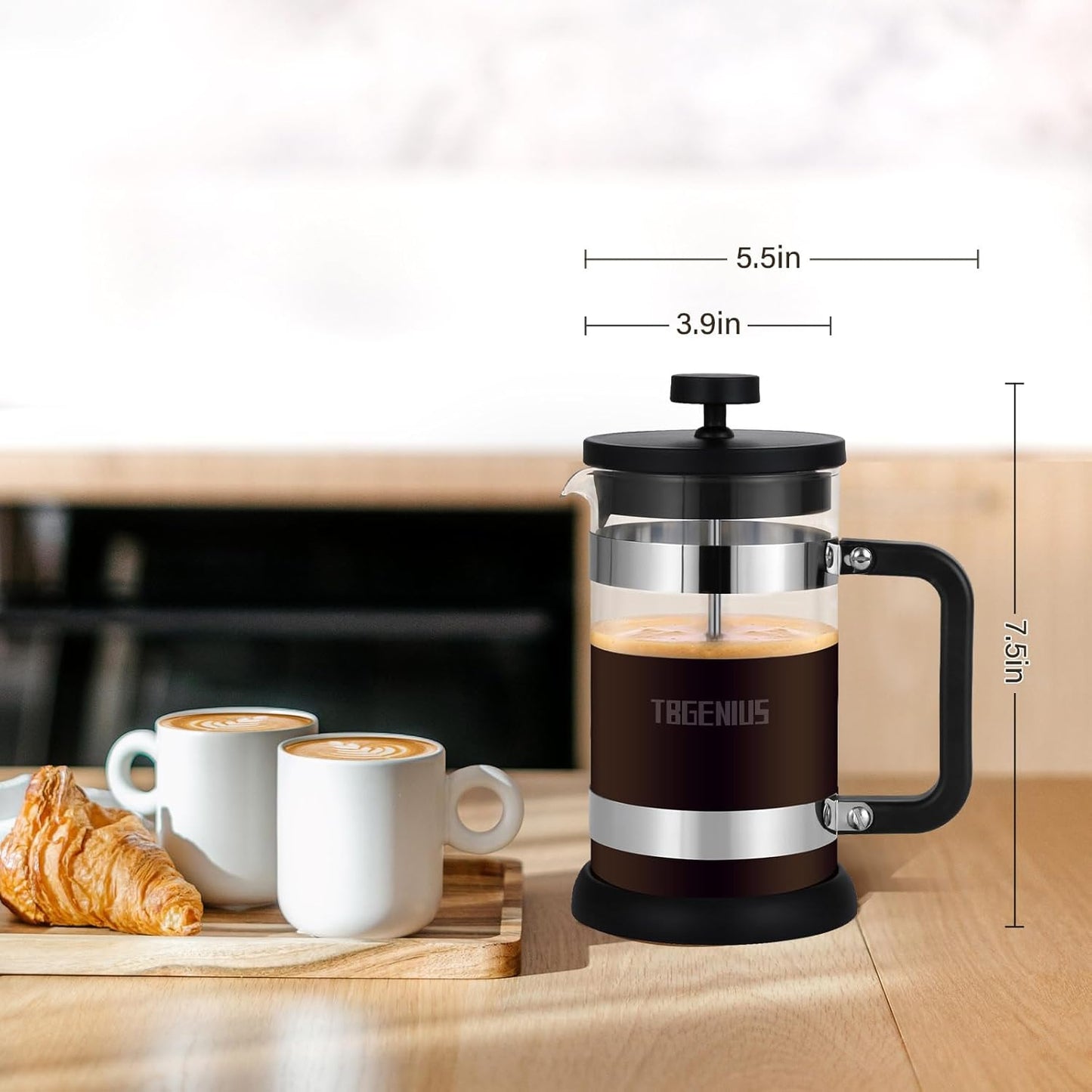 French Press Coffee Maker 21 oz, Cold Brew Heat Resistant Thickened Borosilicate Coffee Pot, Coffee Presses 600 ml, Tea and Frothed Milk Press (Black,21Ounce)