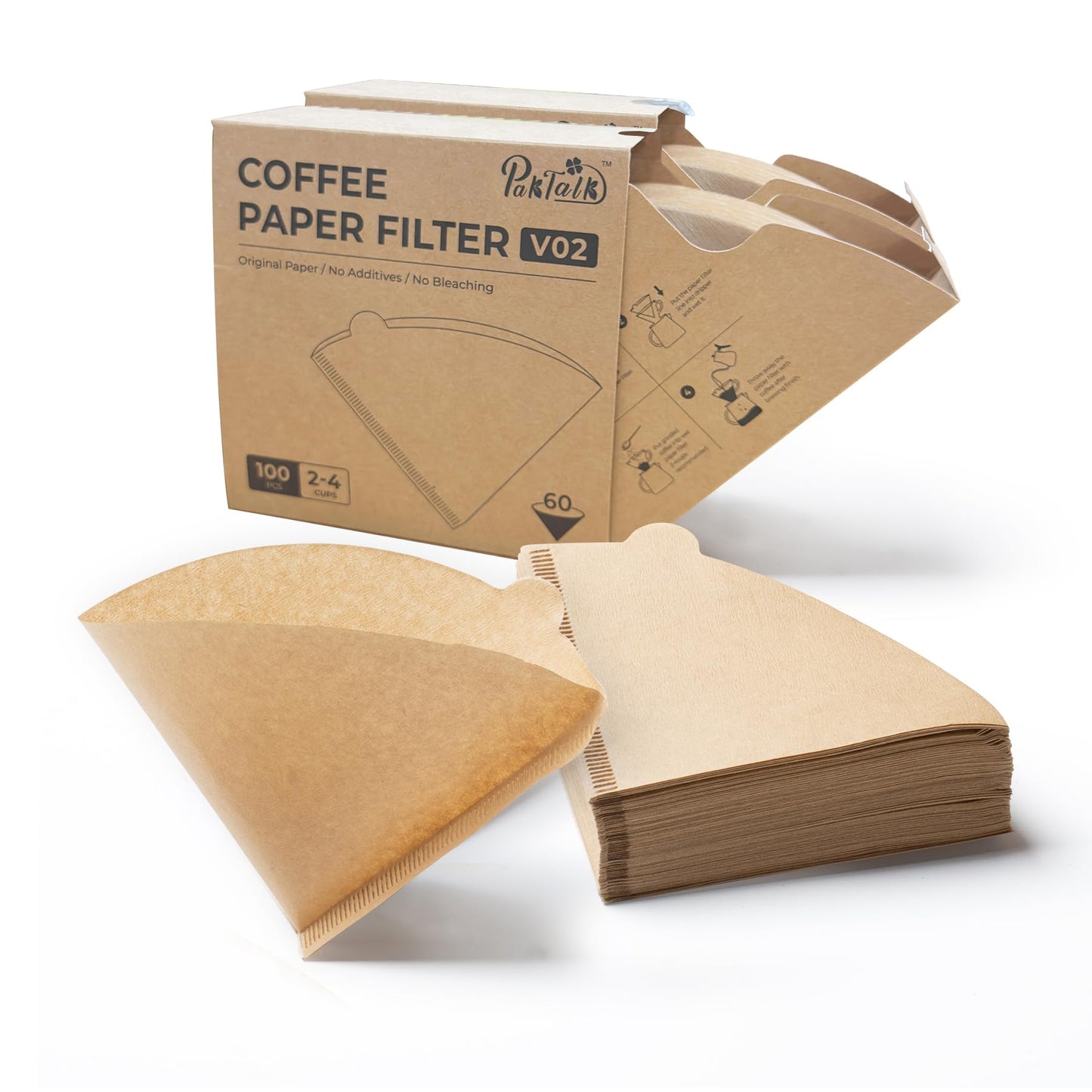 Coffee Filters V60 Coffee Filter Size 02 Cone Coffee Filters 2-4 Cups for Pour Over and Drip Coffee Maker(Natural Brown, 100 Count)