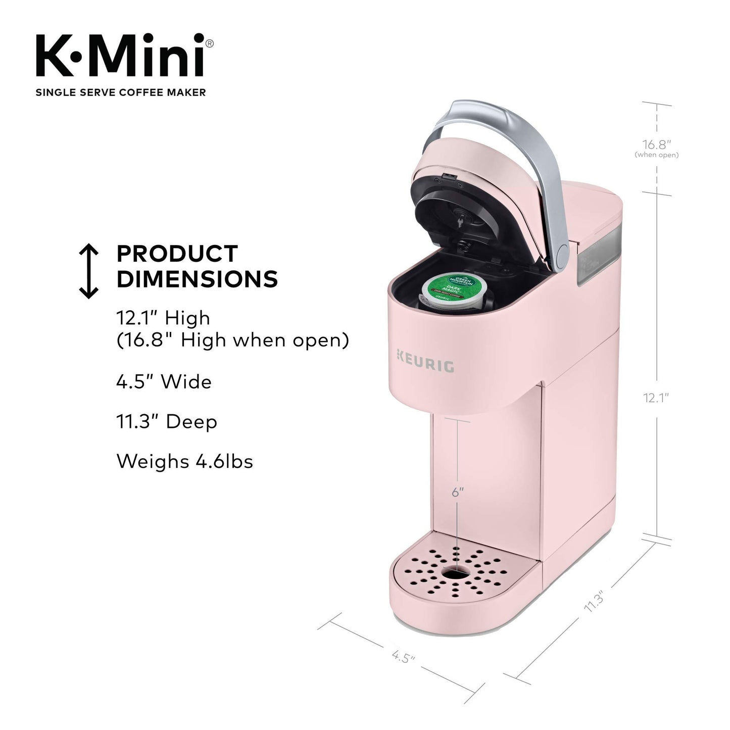 Keurig K-Mini Single Serve K-Cup Pod Coffee Maker, 6 to 12oz Brew size, with Cord Storage, Perfect for Small Spaces, Studio Gray