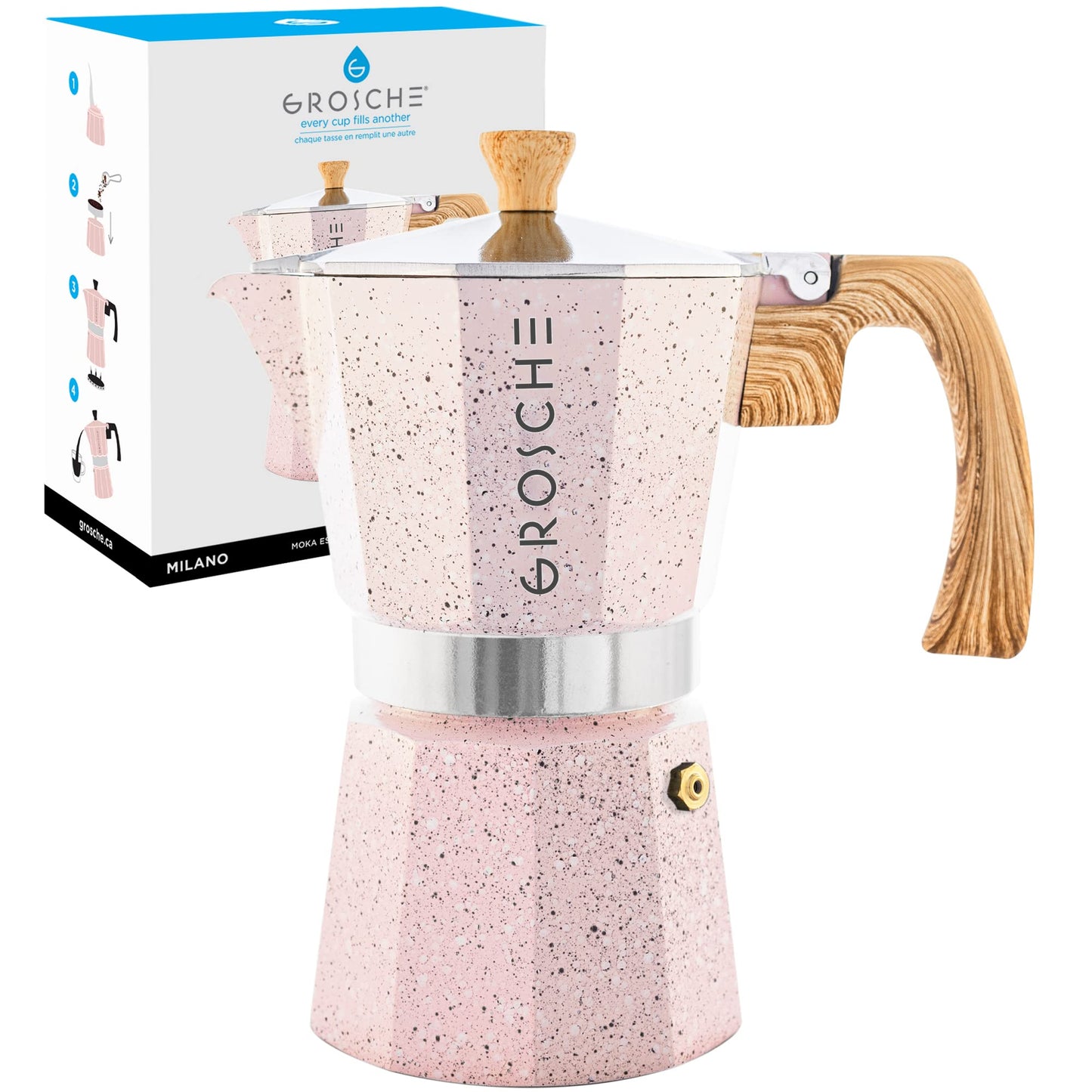 GROSCHE Milano Stovetop Espresso Maker Moka Pot 3 espresso Cup - 5oz, Red - Cuban Coffee Maker Stove top coffee maker Moka Italian espresso greca coffee maker brewer percolator