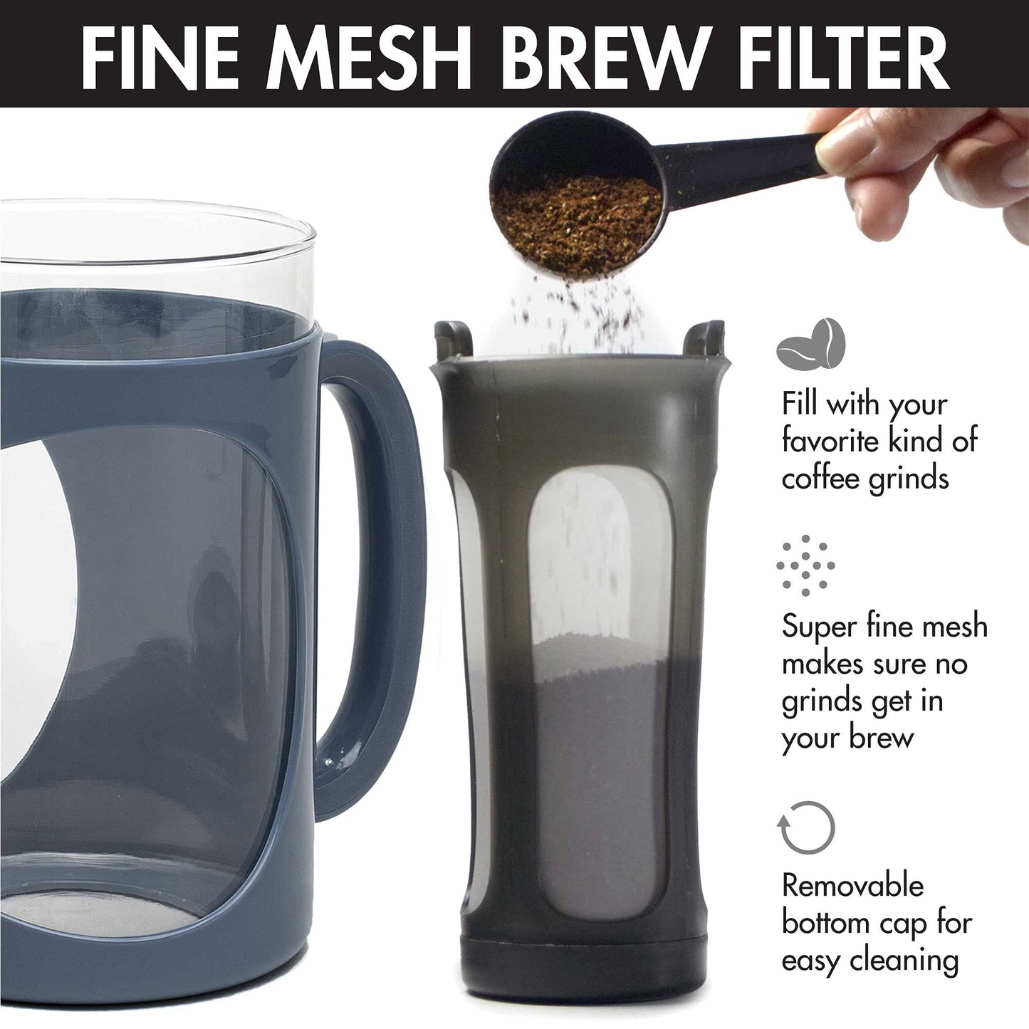 Primula Burke Deluxe Cold Brew Iced Coffee Maker, Comfort Grip Handle, Durable Glass Carafe, Removable Mesh Filter, Perfect 6 Cup Size, Dishwasher Safe, 1.6 qt, White