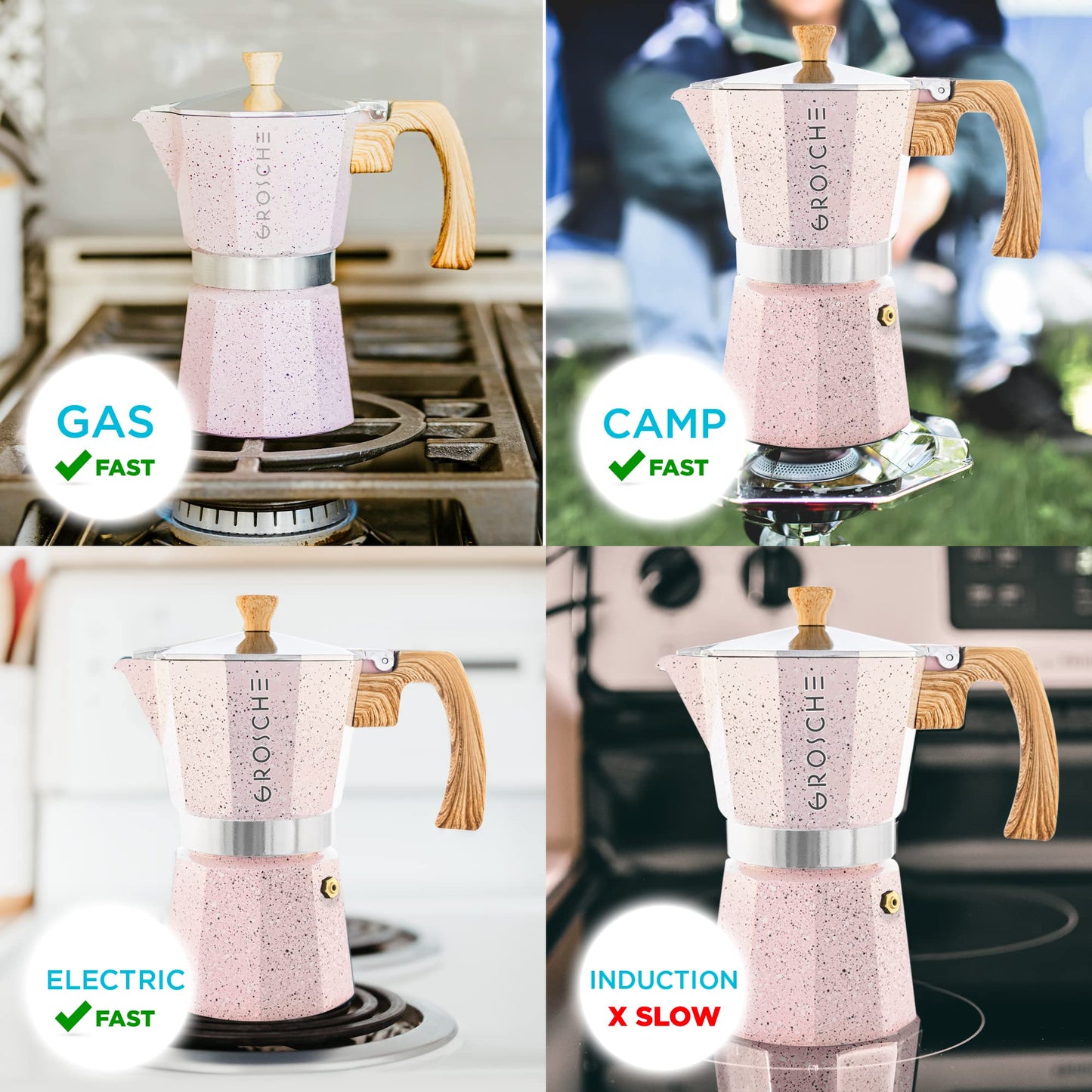 GROSCHE Milano Stovetop Espresso Maker Moka Pot 3 espresso Cup - 5oz, Red - Cuban Coffee Maker Stove top coffee maker Moka Italian espresso greca coffee maker brewer percolator