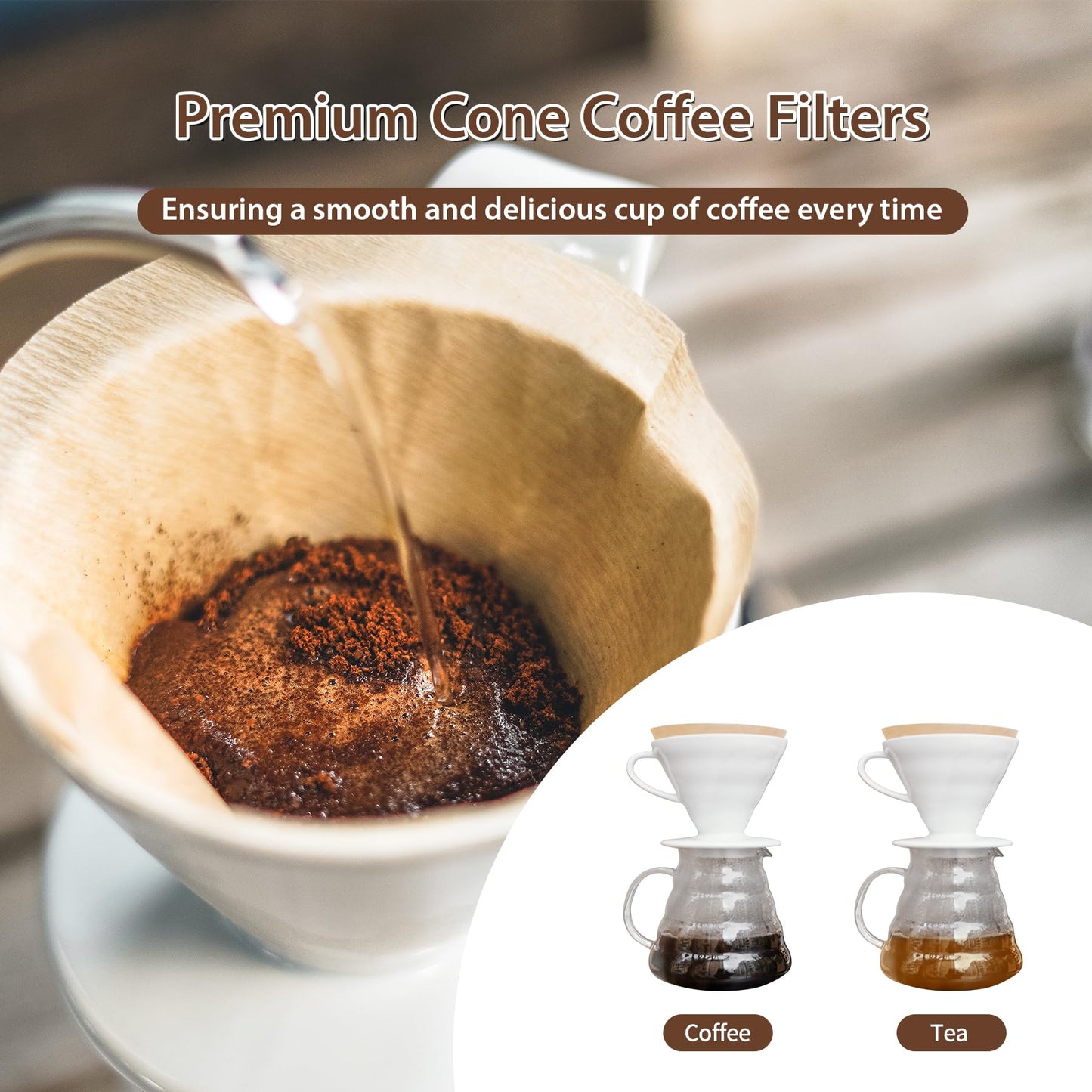 Coffee Filters V60 Coffee Filter Size 02 Cone Coffee Filters 2-4 Cups for Pour Over and Drip Coffee Maker(Natural Brown, 100 Count)