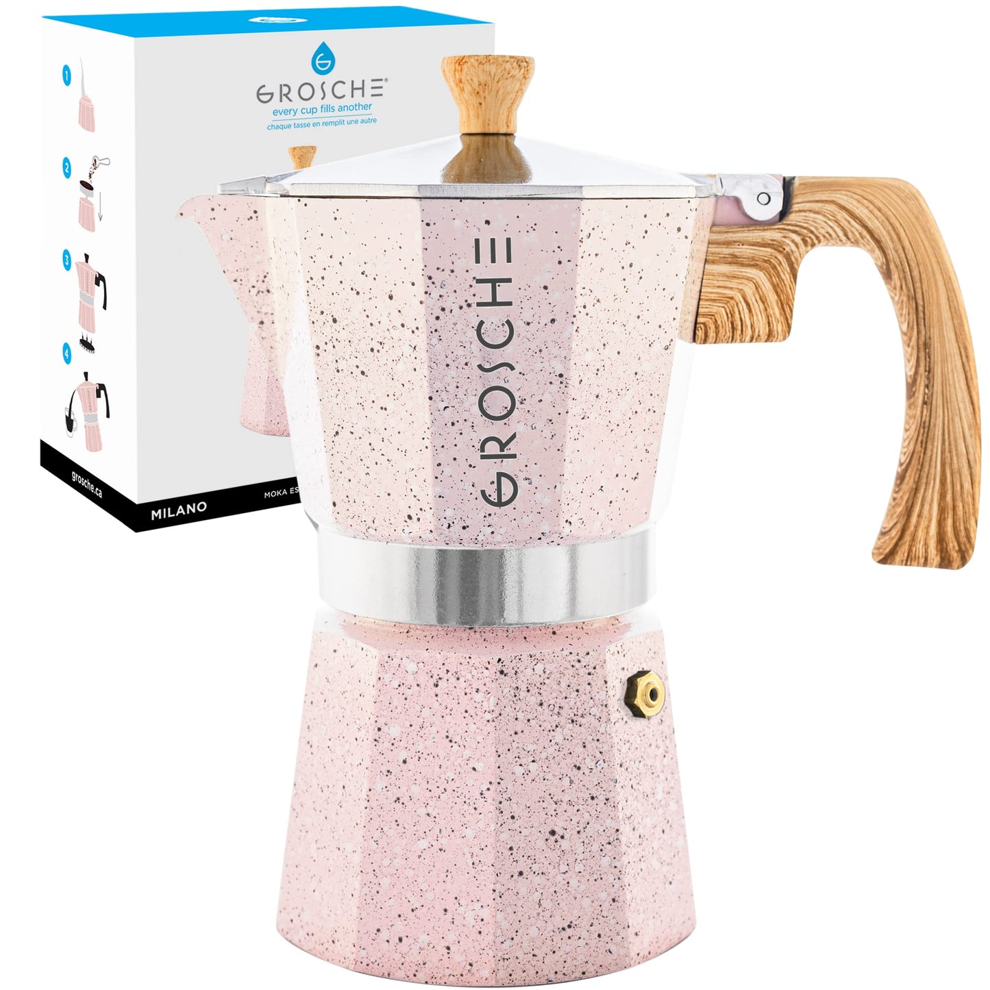 GROSCHE Milano Stovetop Espresso Maker Moka Pot 3 espresso Cup - 5oz, Red - Cuban Coffee Maker Stove top coffee maker Moka Italian espresso greca coffee maker brewer percolator