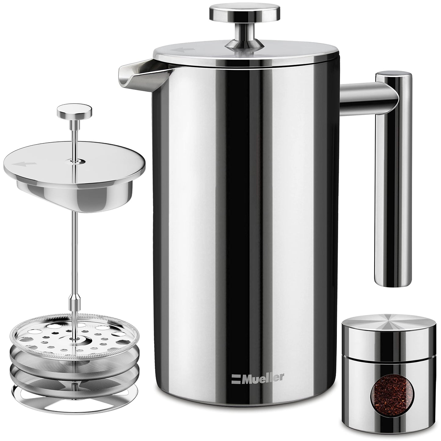 MuellerLiving French Press Coffee Maker 20oz, Stainless Steel French Press Coffee, 4 Filter Heat Resistant Double Insulated, Rust-Free, Food Grade, Dishwasher Safe Coffee Pot