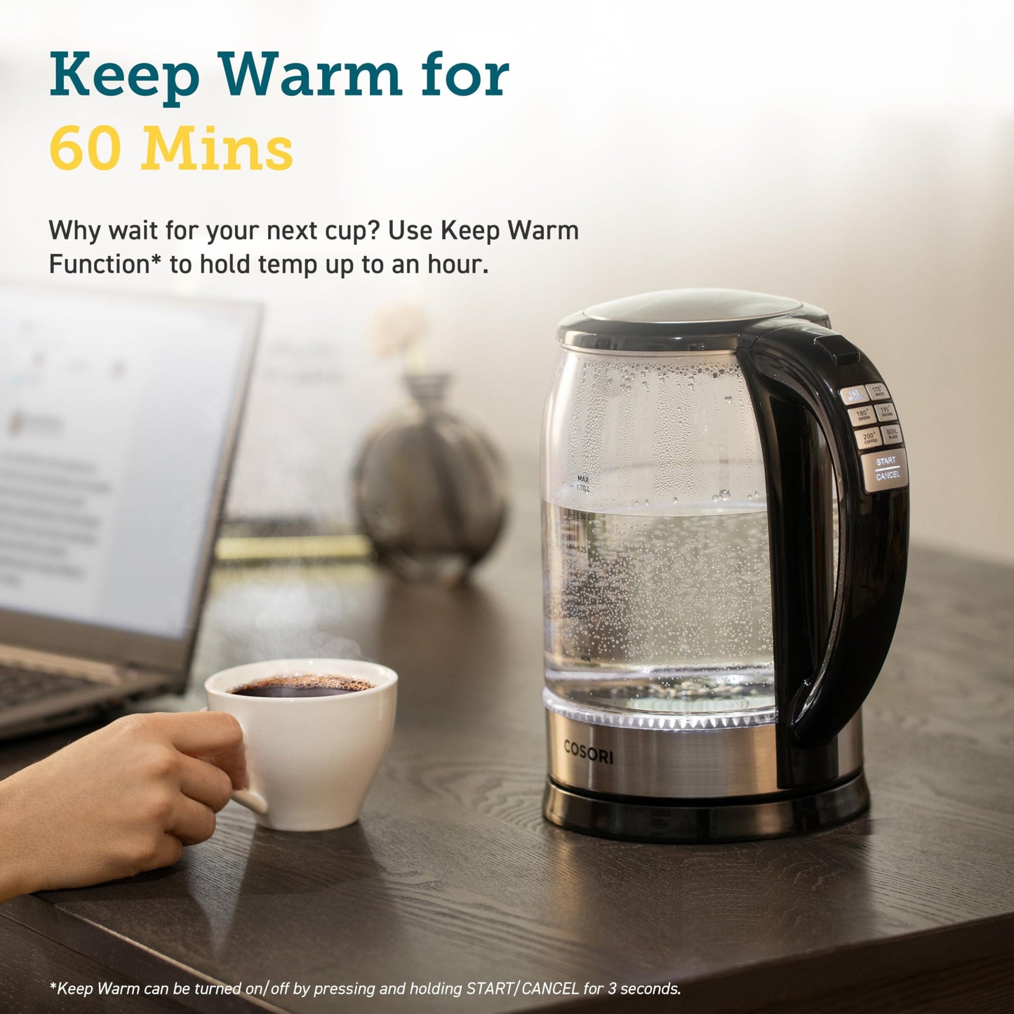 Cosori Electric Kettle, No Plastic Filter & Spout, Stainless Steel Inner Lid, 1.7L Tea Kettle & Hot Water Boiler For Coffee & Tea, Water Heater & Teapot, Automatic Shut Off, Black, 1500W