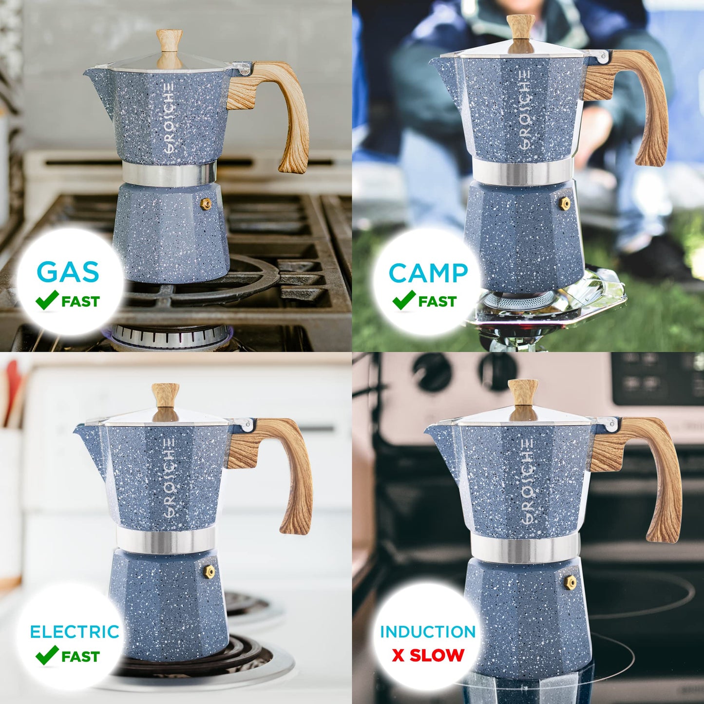 GROSCHE Milano Stovetop Espresso Maker Moka Pot 3 espresso Cup - 5oz, Red - Cuban Coffee Maker Stove top coffee maker Moka Italian espresso greca coffee maker brewer percolator