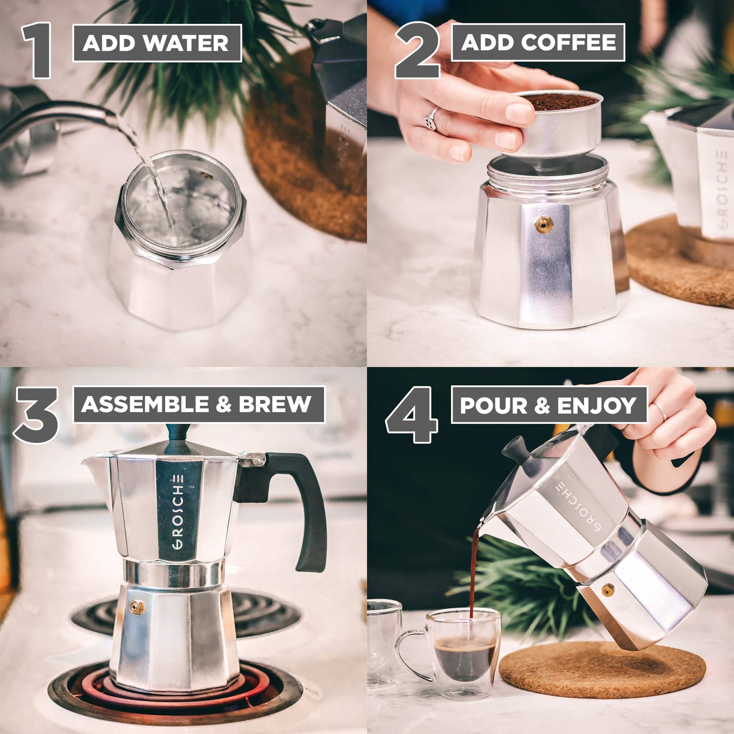 GROSCHE Milano Stovetop Espresso Maker Moka Pot 3 espresso Cup - 5oz, Red - Cuban Coffee Maker Stove top coffee maker Moka Italian espresso greca coffee maker brewer percolator