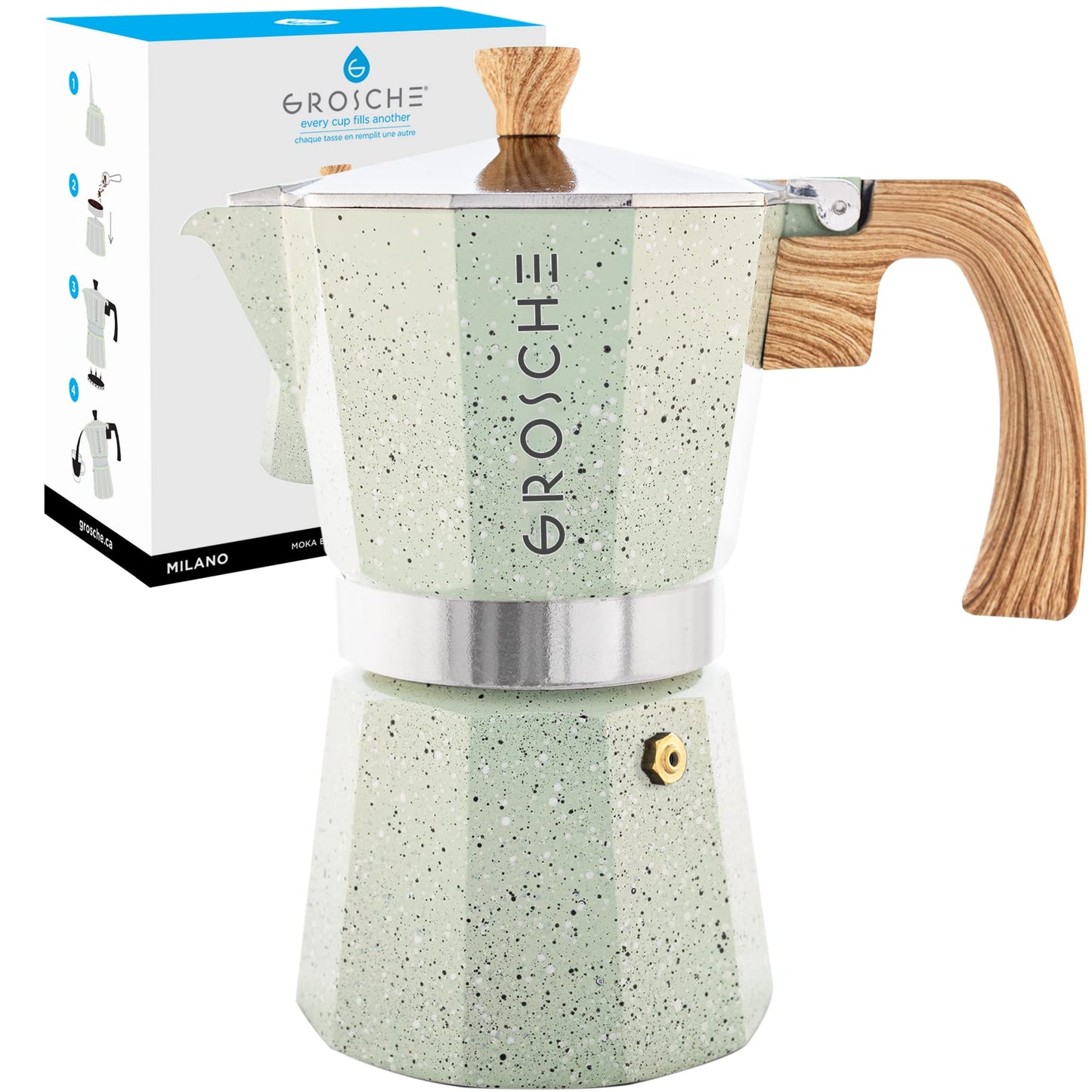 GROSCHE Milano Stovetop Espresso Maker Moka Pot 3 espresso Cup - 5oz, Red - Cuban Coffee Maker Stove top coffee maker Moka Italian espresso greca coffee maker brewer percolator
