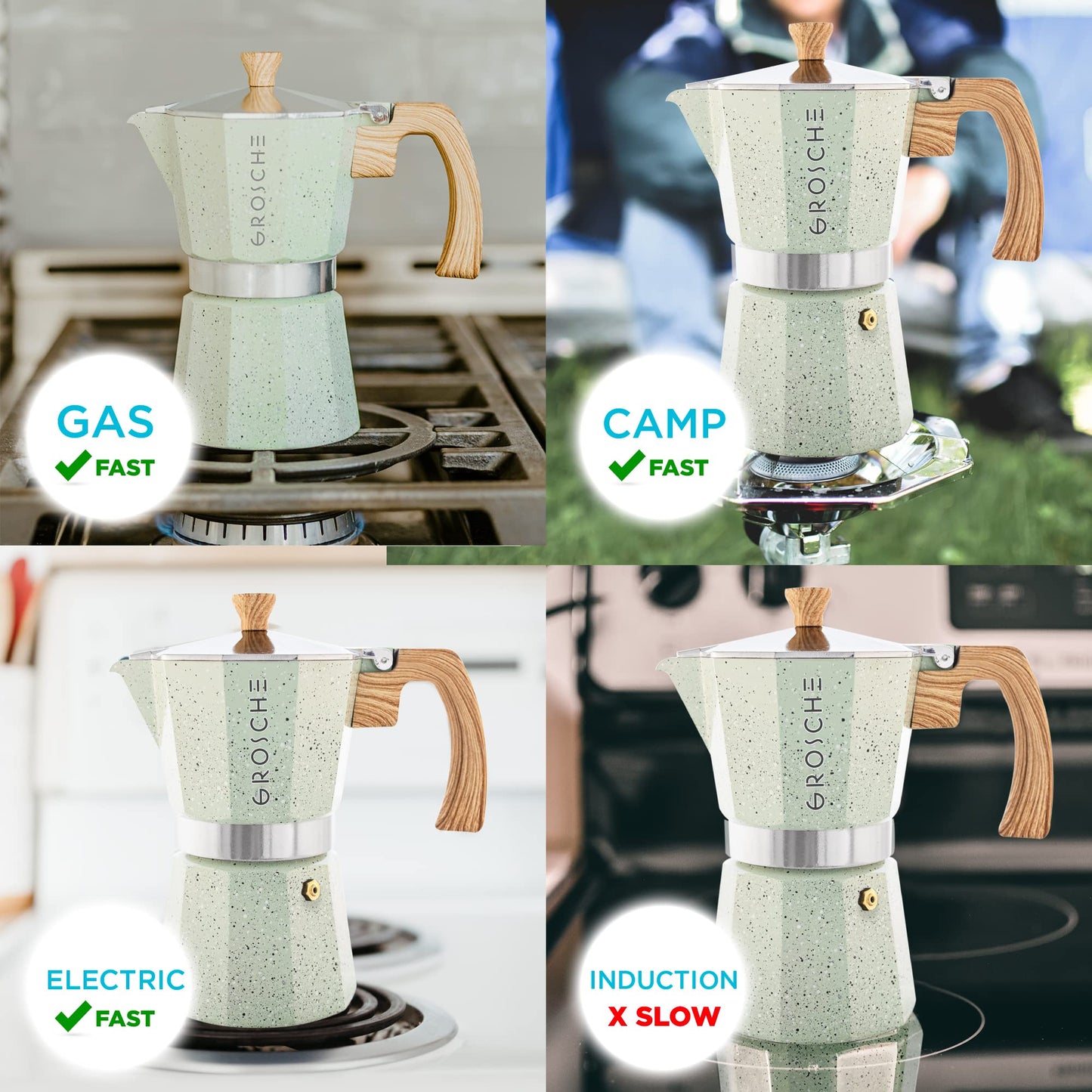 GROSCHE Milano Stovetop Espresso Maker Moka Pot 3 espresso Cup - 5oz, Red - Cuban Coffee Maker Stove top coffee maker Moka Italian espresso greca coffee maker brewer percolator
