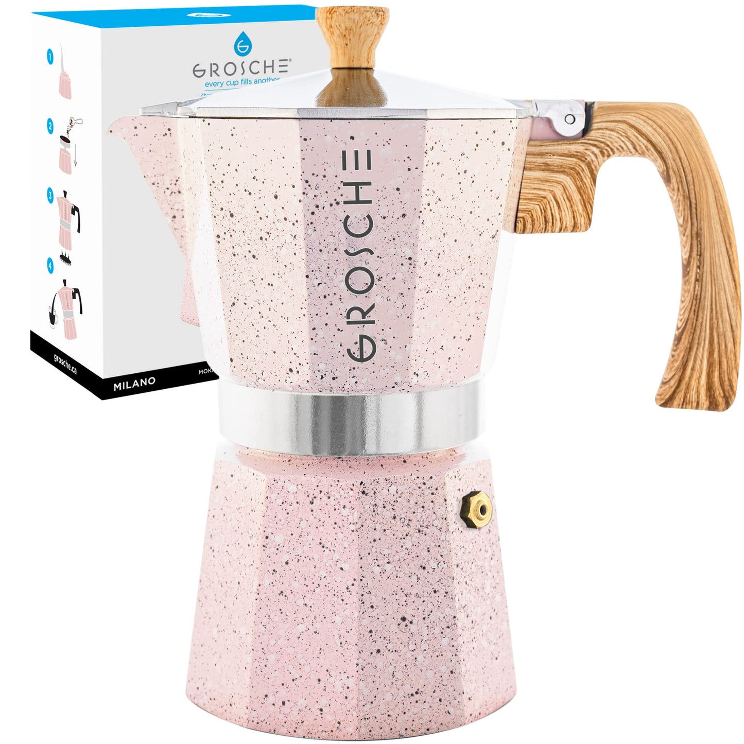 GROSCHE Milano Stovetop Espresso Maker Moka Pot 3 espresso Cup - 5oz, Red - Cuban Coffee Maker Stove top coffee maker Moka Italian espresso greca coffee maker brewer percolator