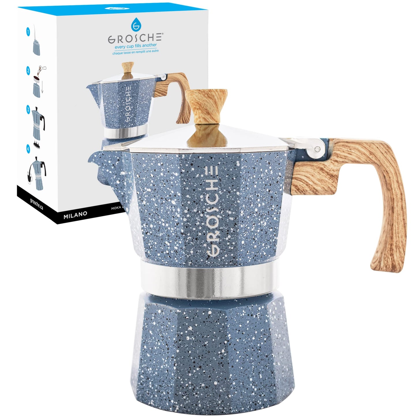 GROSCHE Milano Stovetop Espresso Maker Moka Pot 3 espresso Cup - 5oz, Red - Cuban Coffee Maker Stove top coffee maker Moka Italian espresso greca coffee maker brewer percolator