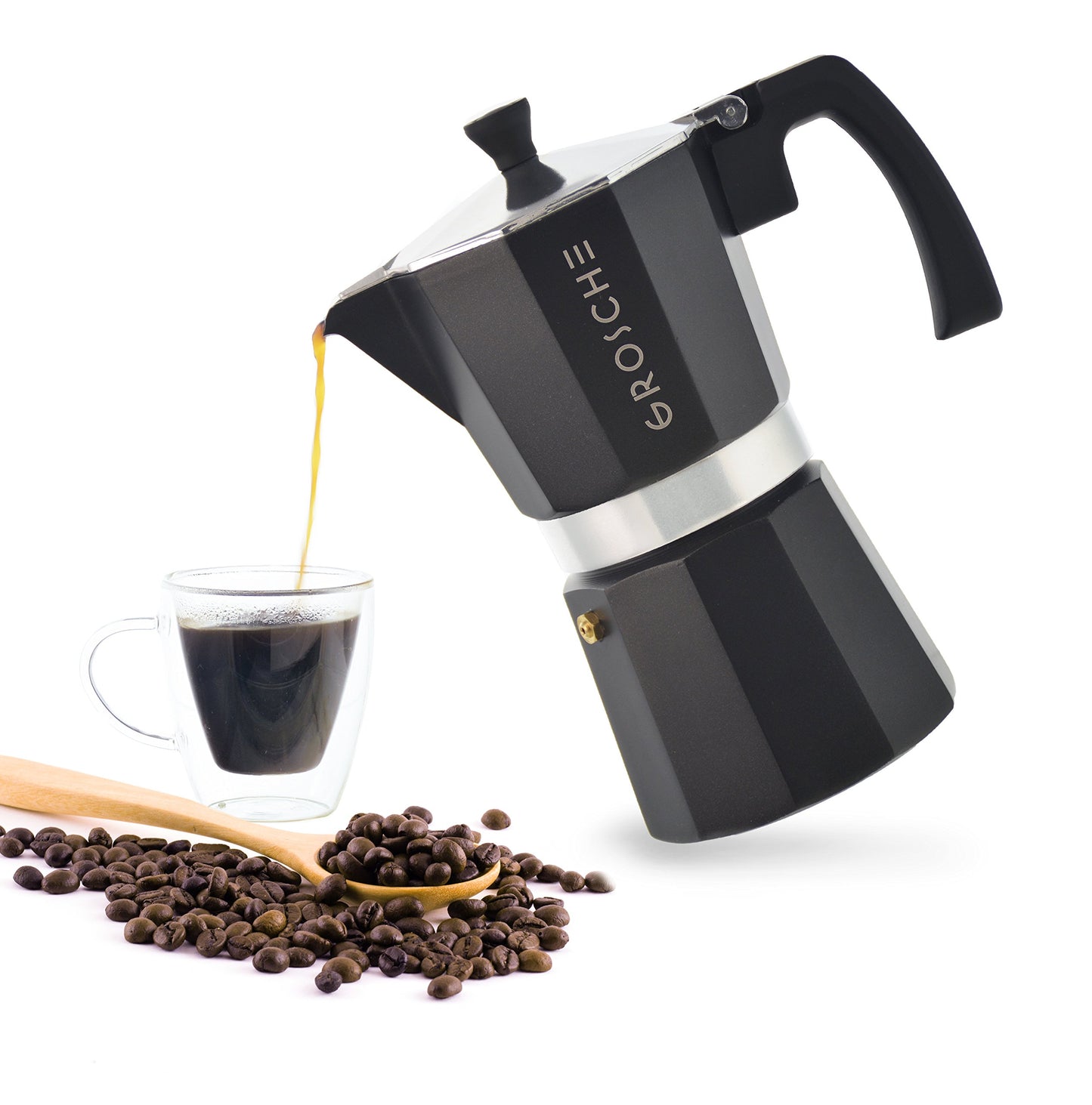 GROSCHE Milano Stovetop Espresso Maker Moka Pot 3 espresso Cup - 5oz, Red - Cuban Coffee Maker Stove top coffee maker Moka Italian espresso greca coffee maker brewer percolator
