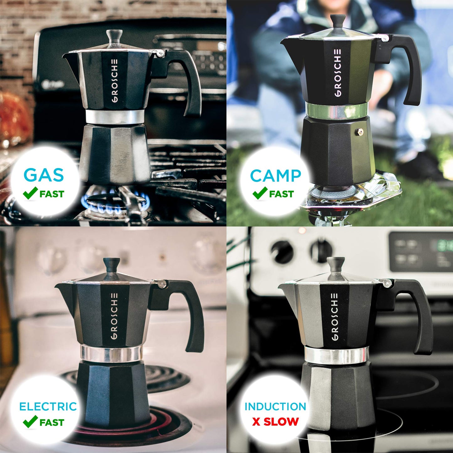 GROSCHE Milano Stovetop Espresso Maker Moka Pot 3 espresso Cup - 5oz, Red - Cuban Coffee Maker Stove top coffee maker Moka Italian espresso greca coffee maker brewer percolator