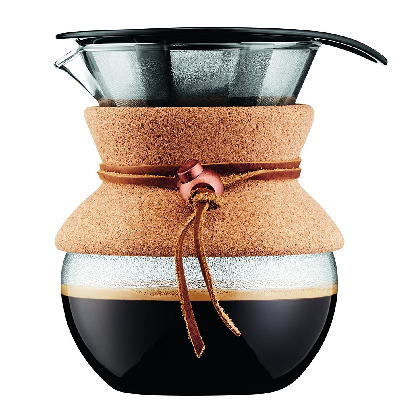 Bodum 34 Oz Pour Over Coffee Maker, High-Heat Borosilicate Glass with Reusable Stainless Steel Filter and Cork Grip - Made in Portugal