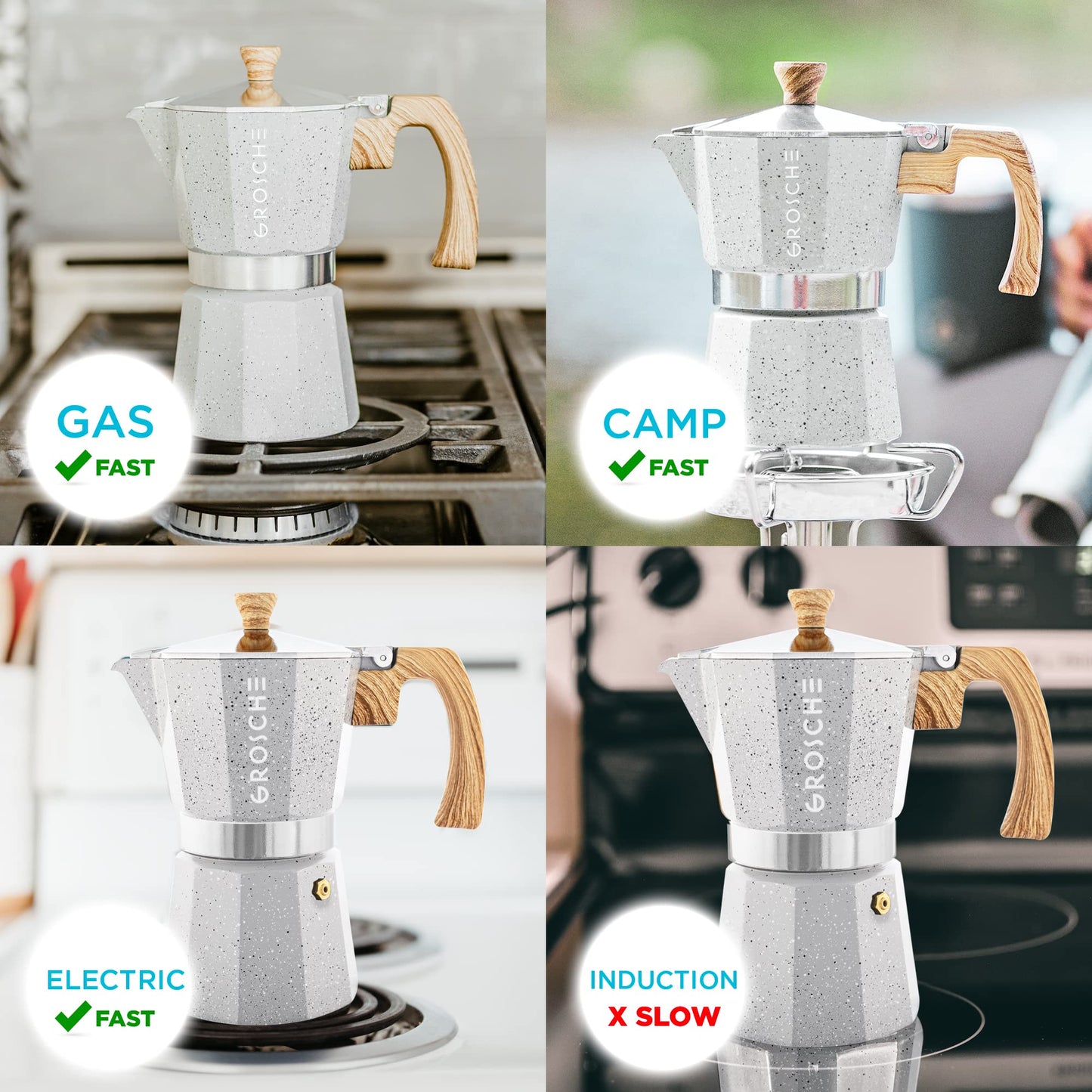 GROSCHE Milano Stovetop Espresso Maker Moka Pot 3 espresso Cup - 5oz, Red - Cuban Coffee Maker Stove top coffee maker Moka Italian espresso greca coffee maker brewer percolator