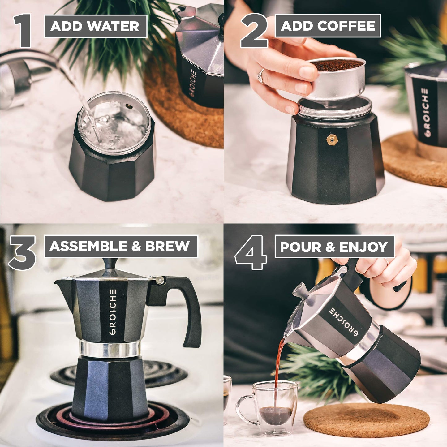 GROSCHE Milano Stovetop Espresso Maker Moka Pot 3 espresso Cup - 5oz, Red - Cuban Coffee Maker Stove top coffee maker Moka Italian espresso greca coffee maker brewer percolator