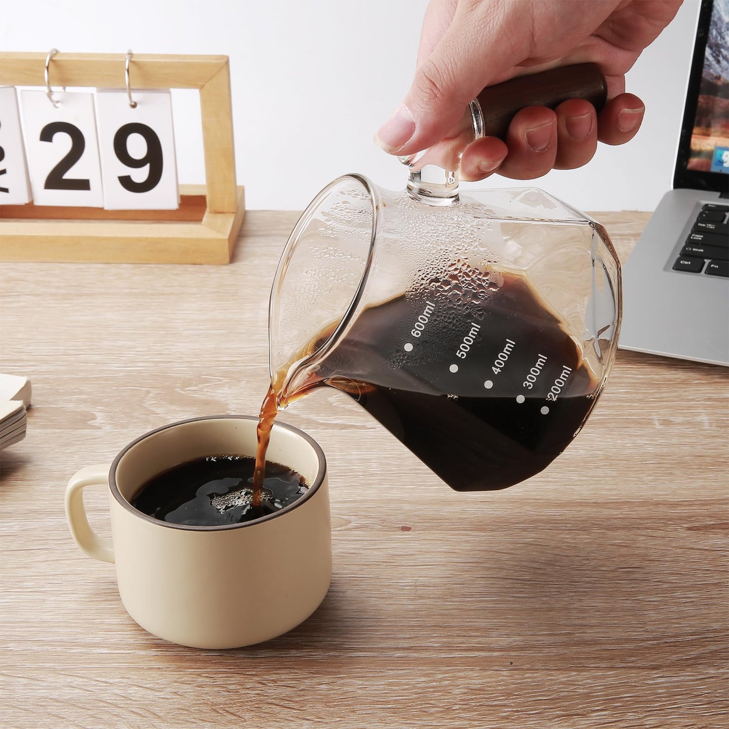 Pour Over Coffee Dripper with 100 pcs of Size 02 Paper Filter, Borosilicate Glass & Walnut Collar, Drip Coffee Maker, 1-3 Cups, Clear (Coffee Dripper)