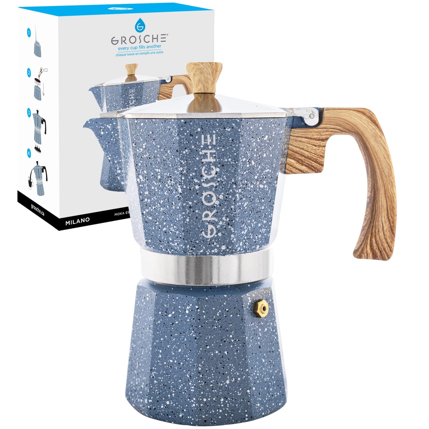 GROSCHE Milano Stovetop Espresso Maker Moka Pot 3 espresso Cup - 5oz, Red - Cuban Coffee Maker Stove top coffee maker Moka Italian espresso greca coffee maker brewer percolator