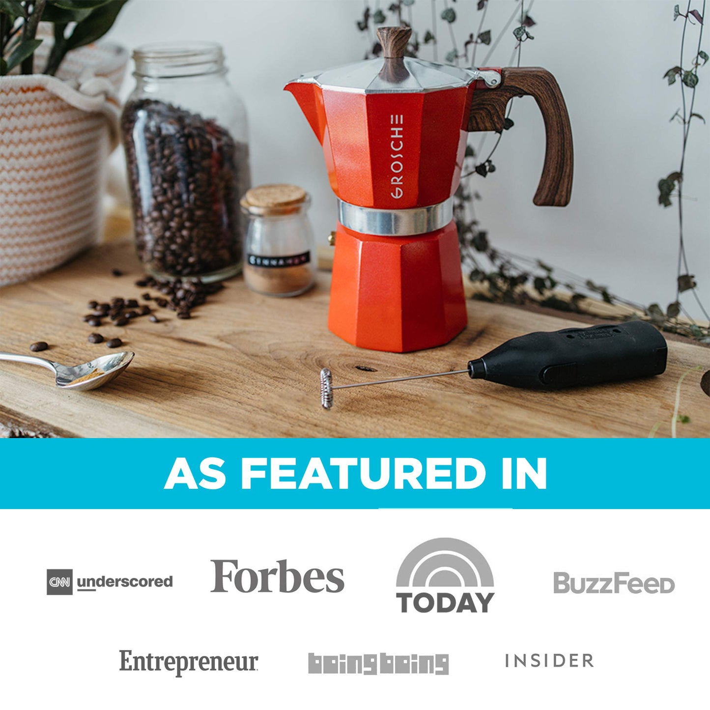 GROSCHE Milano Stovetop Espresso Maker Moka Pot 3 espresso Cup - 5oz, Red - Cuban Coffee Maker Stove top coffee maker Moka Italian espresso greca coffee maker brewer percolator