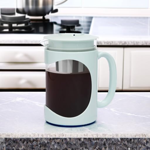 Primula Burke Deluxe Cold Brew Iced Coffee Maker, Comfort Grip Handle, Durable Glass Carafe, Removable Mesh Filter, Perfect 6 Cup Size, Dishwasher Safe, 1.6 qt, White