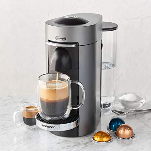 Nespresso Vertuo Plus Deluxe Coffee and Espresso Maker by De'Longhi, Titan with Aeroccino Milk Frother, 110 Volts