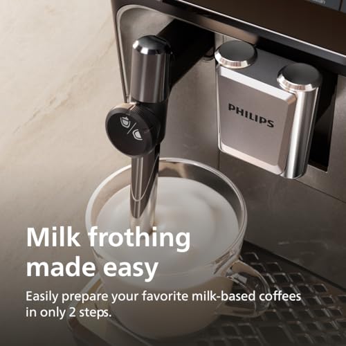 PHILIPS 3300 Series Fully Automatic Espresso Machine - 5 Hot & Iced drinks, 40% Quieter SilentBrew, Ceramic Grinder, Aquaclean Filter, Black Chrome (EP3326/90)