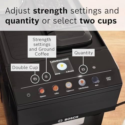 Bosch 500 Series Fully Automatic Espresso Machine – Touch Control Panel, Milk Hose, Ceramic Grinder, Uses Beans & Ground Coffee, 9 One-Touch Drinks, in Black TPU40109