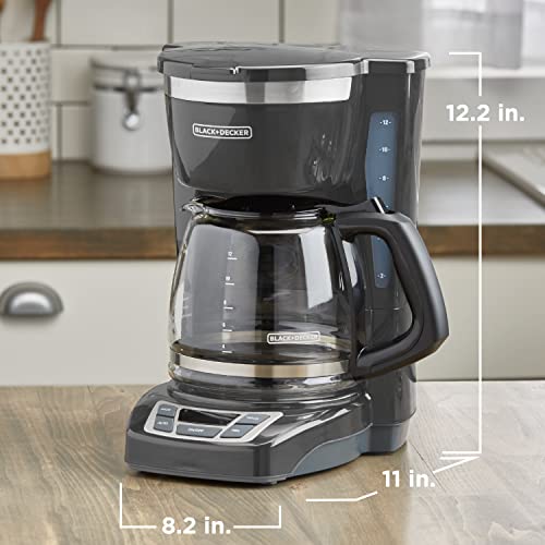 BLACK+DECKER 12-Cup Digital Coffee Maker, Programmable, Washable Basket Filter, Sneak-A-Cup, Auto Brew, Water Window, Keep Hot Plate, Black