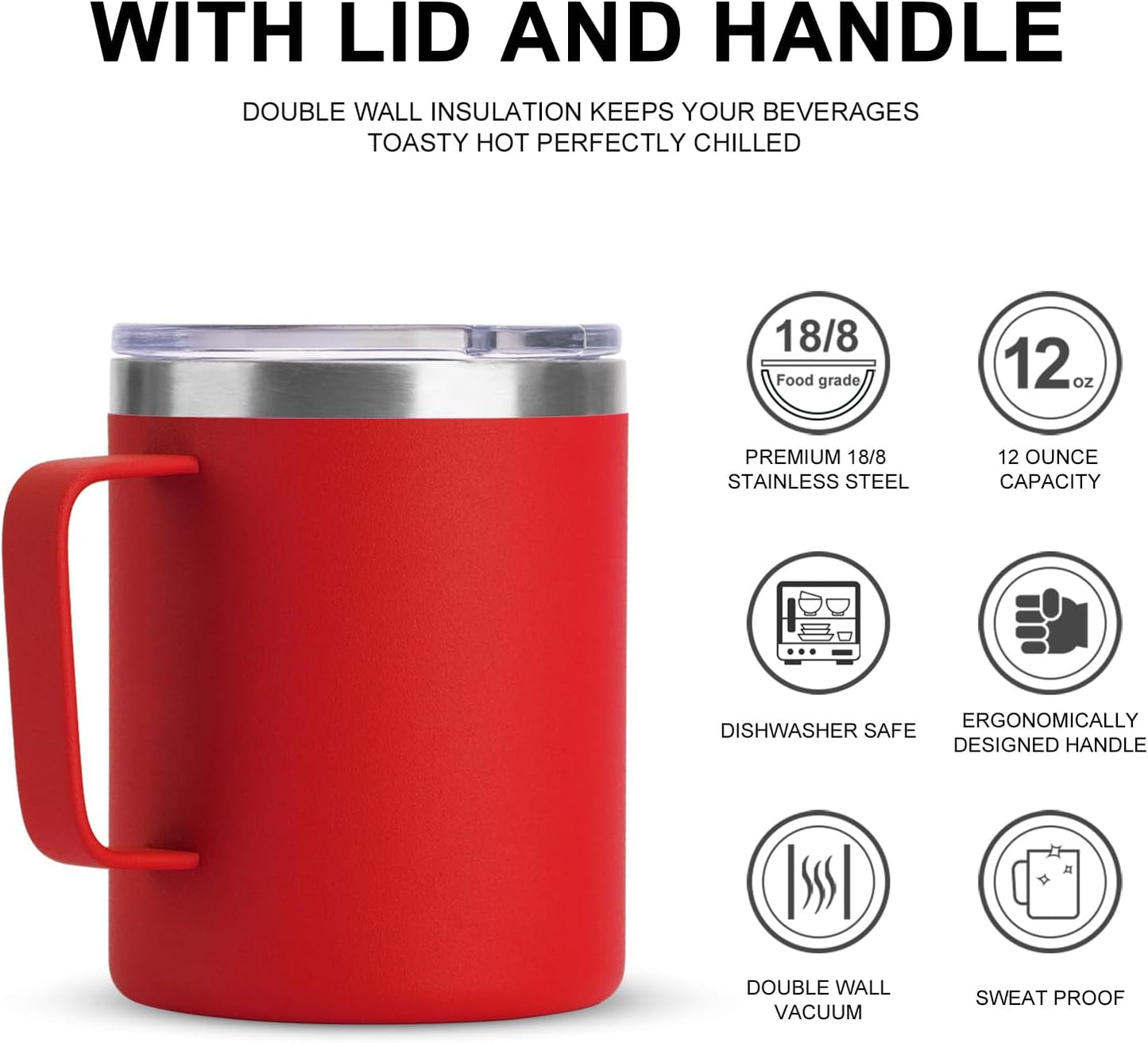 12 oz Insulated Stainless Steel Coffee Travel Mug with Handle and Lid for Coffee, Tea, hot Chocolate,Double Wall Vacuum Coffee Cup Keeps Coffee Hot (Purple)