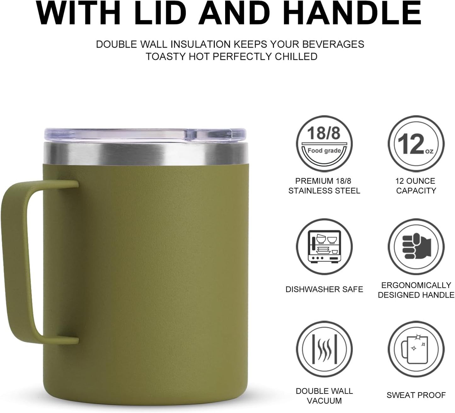 12 oz Insulated Stainless Steel Coffee Travel Mug with Handle and Lid for Coffee, Tea, hot Chocolate,Double Wall Vacuum Coffee Cup Keeps Coffee Hot (Purple)