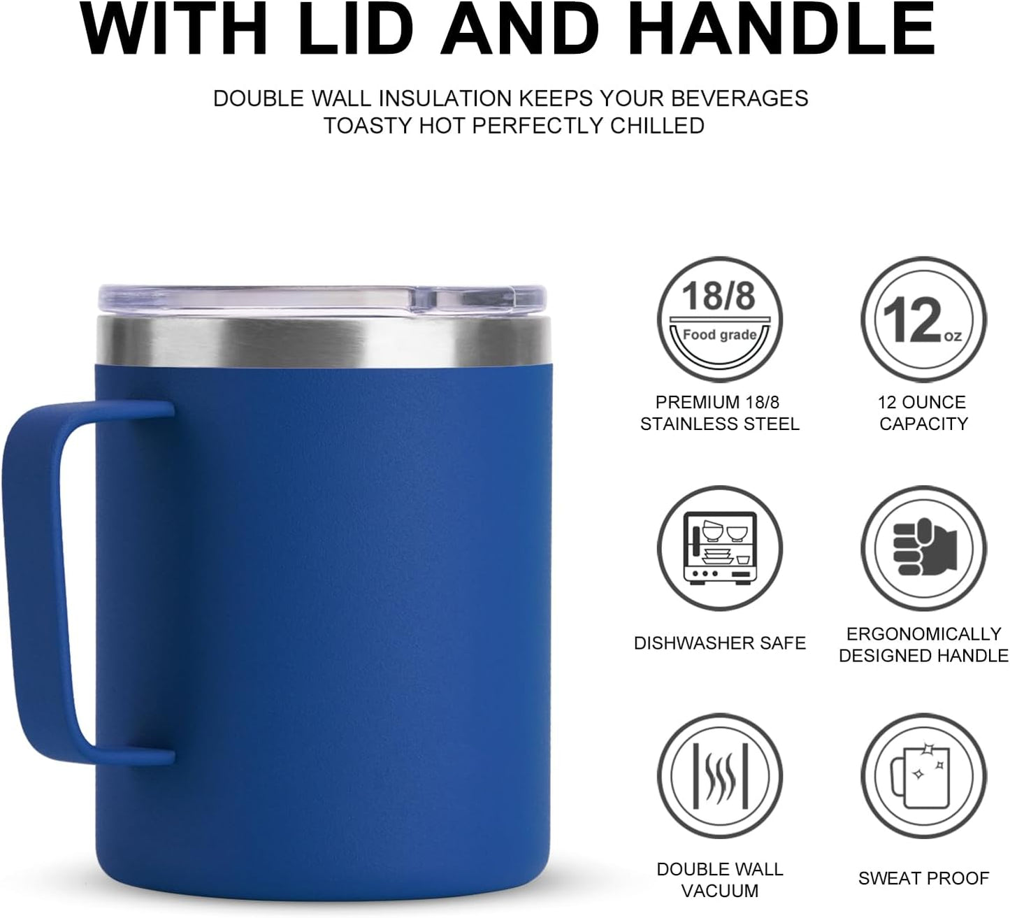 12 oz Insulated Stainless Steel Coffee Travel Mug with Handle and Lid for Coffee, Tea, hot Chocolate,Double Wall Vacuum Coffee Cup Keeps Coffee Hot (Purple)