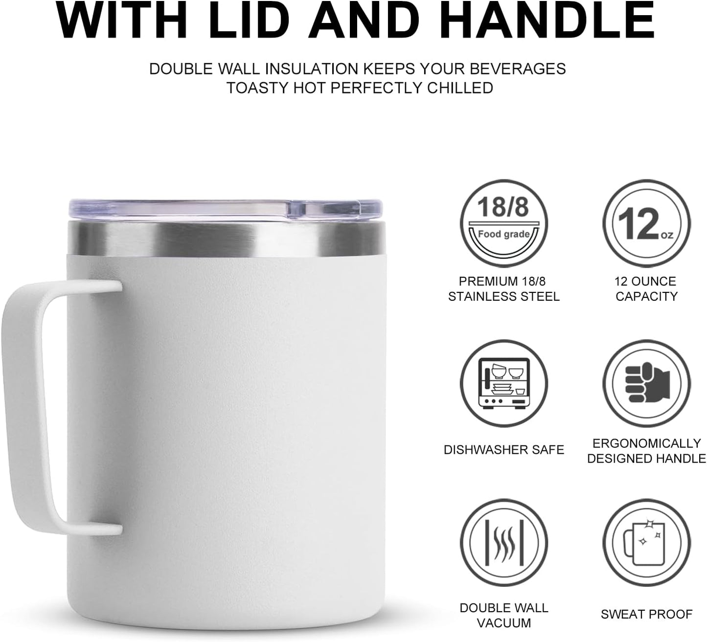 12 oz Insulated Stainless Steel Coffee Travel Mug with Handle and Lid for Coffee, Tea, hot Chocolate,Double Wall Vacuum Coffee Cup Keeps Coffee Hot (Purple)