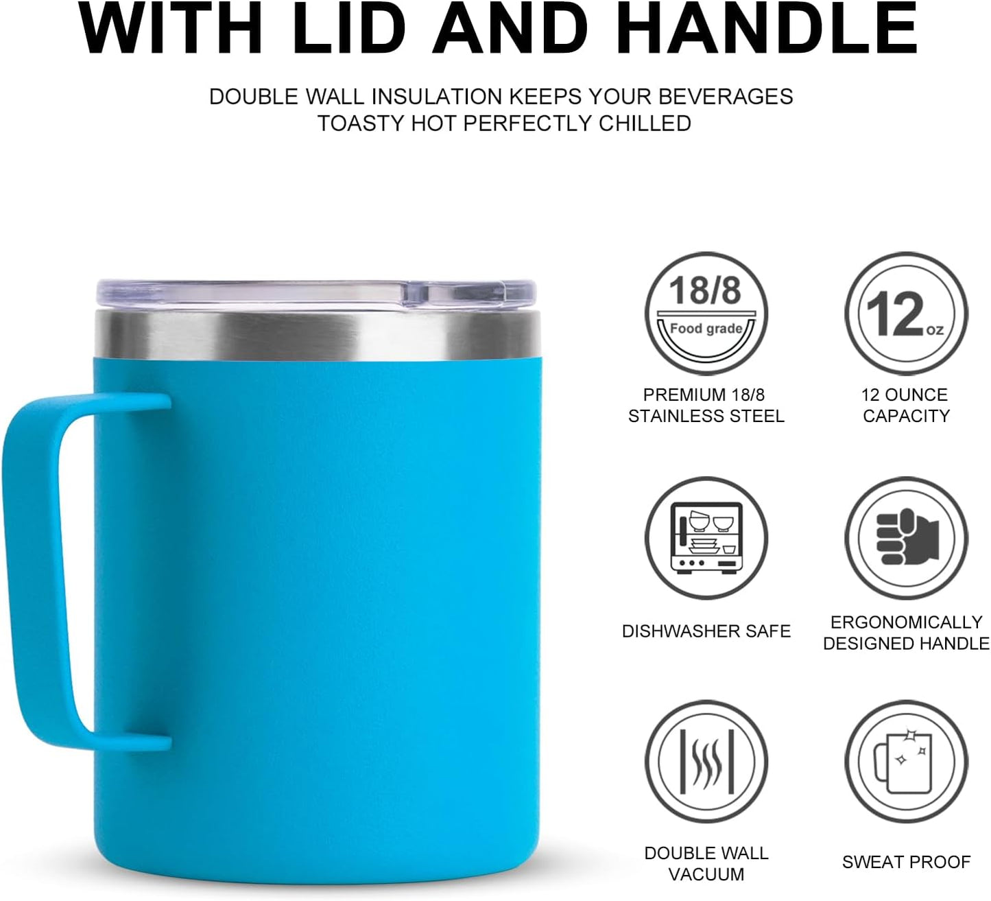 12 oz Insulated Stainless Steel Coffee Travel Mug with Handle and Lid for Coffee, Tea, hot Chocolate,Double Wall Vacuum Coffee Cup Keeps Coffee Hot (Purple)