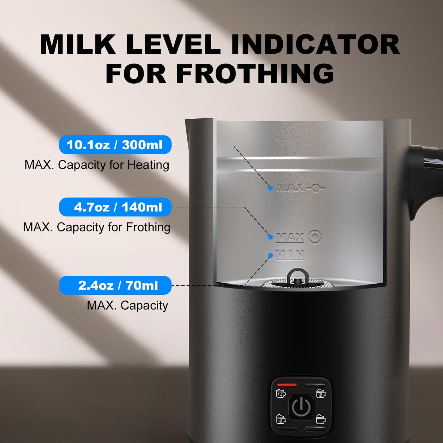 Electric Milk Frother, 4-in-1 Electric Milk Steamer,10 oz/300 ML Automatic Cold And Warm Foam Maker For Coffee,Latte,Cappuccino,Macciato, Hot chocolate,Non-Stick Coating,Easy Clean,Sliver