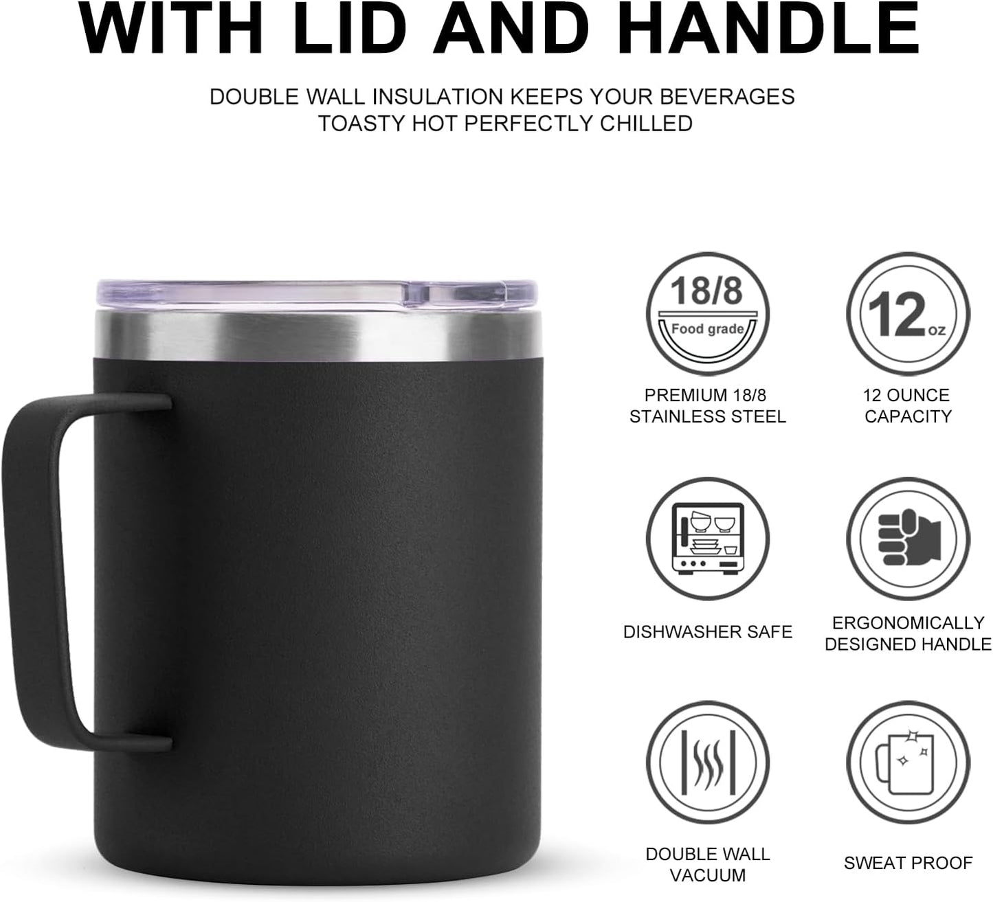 12 oz Insulated Stainless Steel Coffee Travel Mug with Handle and Lid for Coffee, Tea, hot Chocolate,Double Wall Vacuum Coffee Cup Keeps Coffee Hot (Purple)