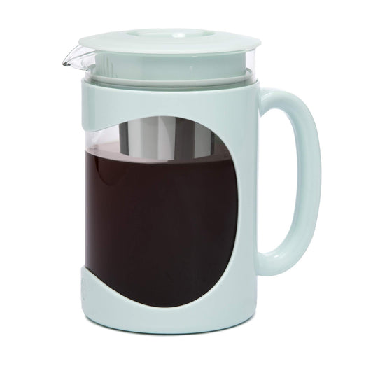 Primula Burke Deluxe Cold Brew Iced Coffee Maker, Comfort Grip Handle, Durable Glass Carafe, Removable Mesh Filter, Perfect 6 Cup Size, Dishwasher Safe, 1.6 qt, White