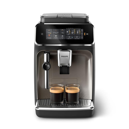 PHILIPS 3300 Series Fully Automatic Espresso Machine - 5 Hot & Iced drinks, 40% Quieter SilentBrew, Ceramic Grinder, Aquaclean Filter, Black Chrome (EP3326/90)