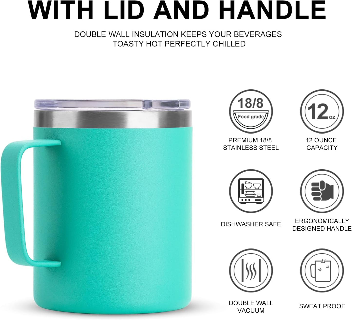 12 oz Insulated Stainless Steel Coffee Travel Mug with Handle and Lid for Coffee, Tea, hot Chocolate,Double Wall Vacuum Coffee Cup Keeps Coffee Hot (Purple)