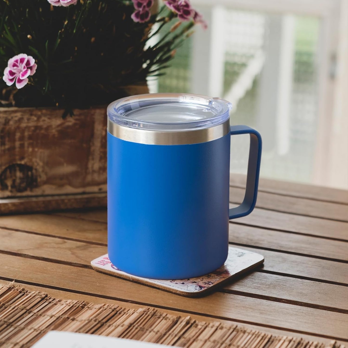 12 oz Insulated Stainless Steel Coffee Travel Mug with Handle and Lid for Coffee, Tea, hot Chocolate,Double Wall Vacuum Coffee Cup Keeps Coffee Hot (Purple)
