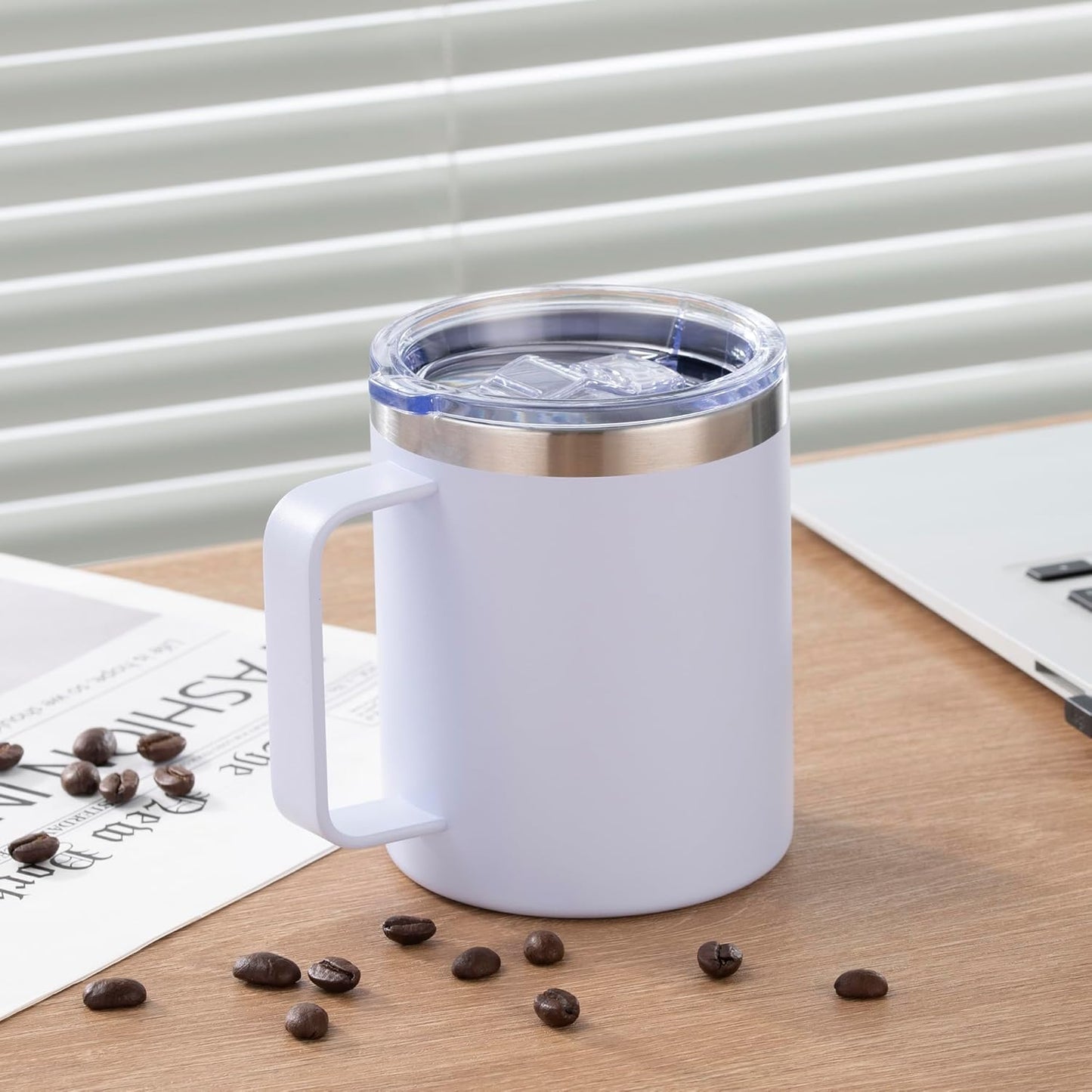 12 oz Insulated Stainless Steel Coffee Travel Mug with Handle and Lid for Coffee, Tea, hot Chocolate,Double Wall Vacuum Coffee Cup Keeps Coffee Hot (Purple)