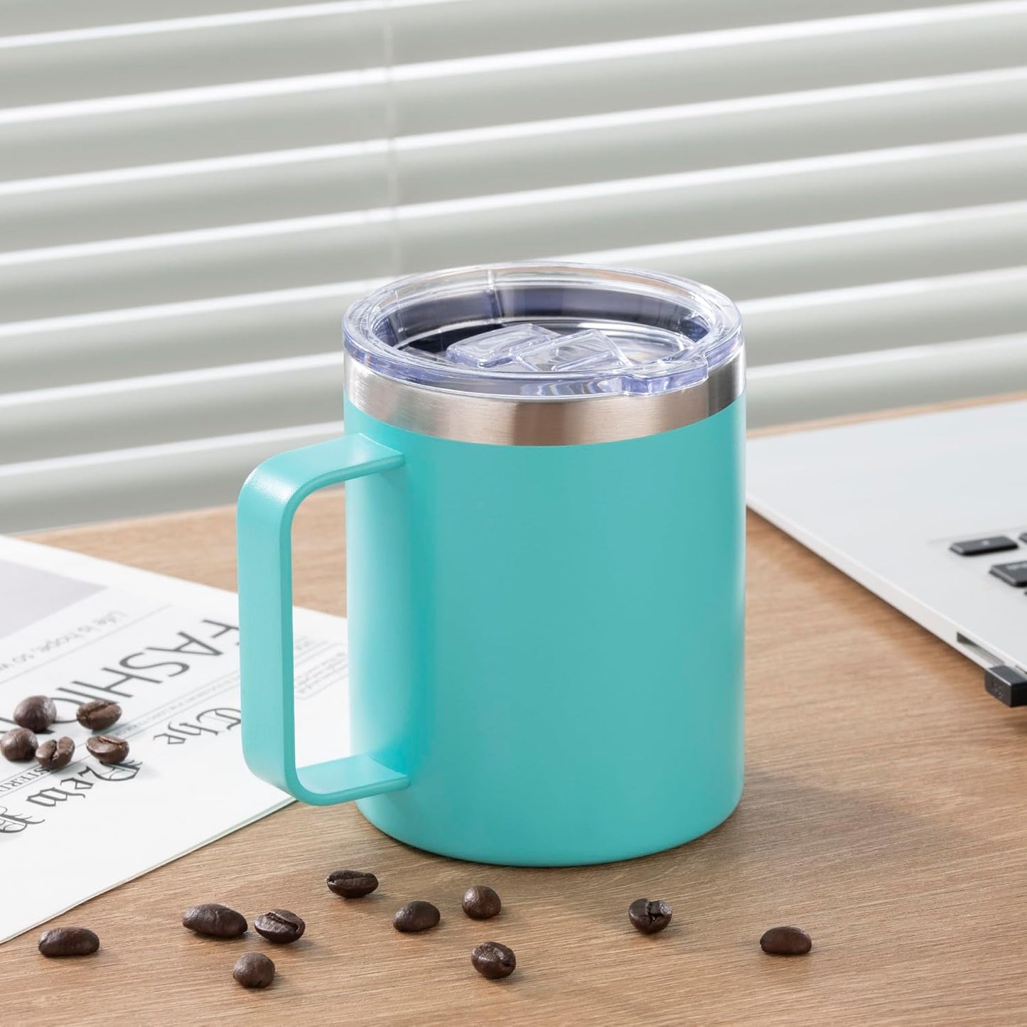 12 oz Insulated Stainless Steel Coffee Travel Mug with Handle and Lid for Coffee, Tea, hot Chocolate,Double Wall Vacuum Coffee Cup Keeps Coffee Hot (Purple)