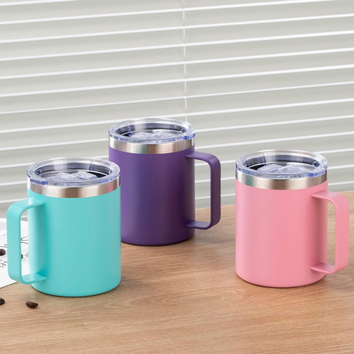 12 oz Insulated Stainless Steel Coffee Travel Mug with Handle and Lid for Coffee, Tea, hot Chocolate,Double Wall Vacuum Coffee Cup Keeps Coffee Hot (Purple)