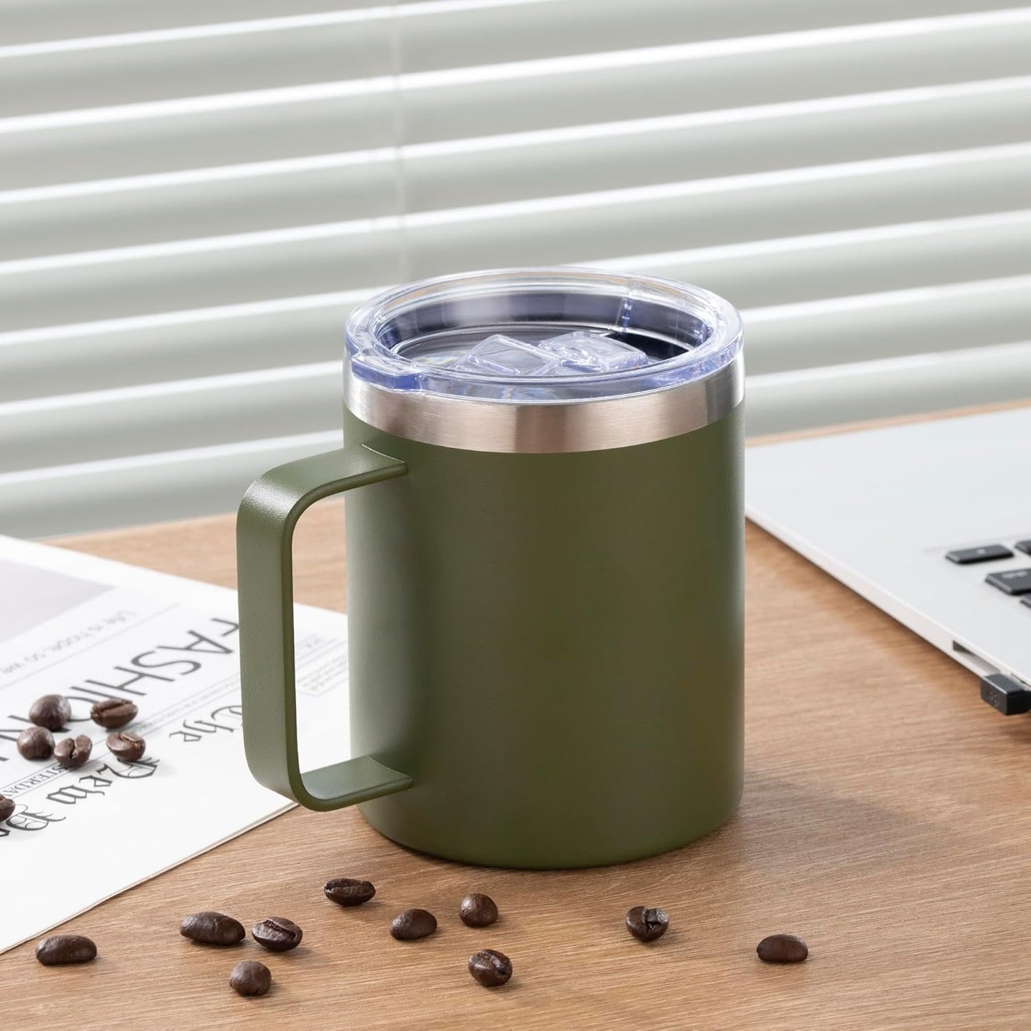 12 oz Insulated Stainless Steel Coffee Travel Mug with Handle and Lid for Coffee, Tea, hot Chocolate,Double Wall Vacuum Coffee Cup Keeps Coffee Hot (Purple)