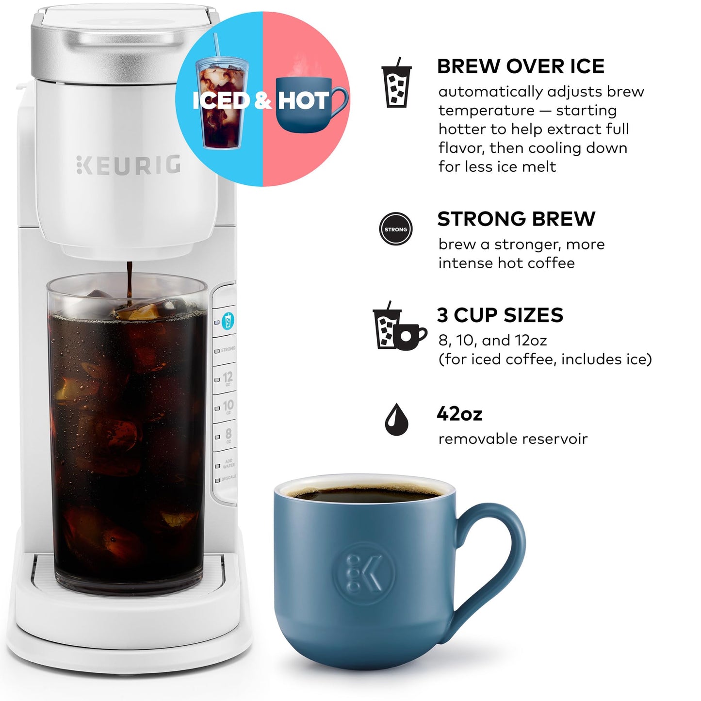 Keurig K-Iced Coffee Maker, Single Serve K-Cup Pod Iced Coffee Maker, With Hot and Cold Coffee Capabilities, Brews Any K-Cup Pod, White